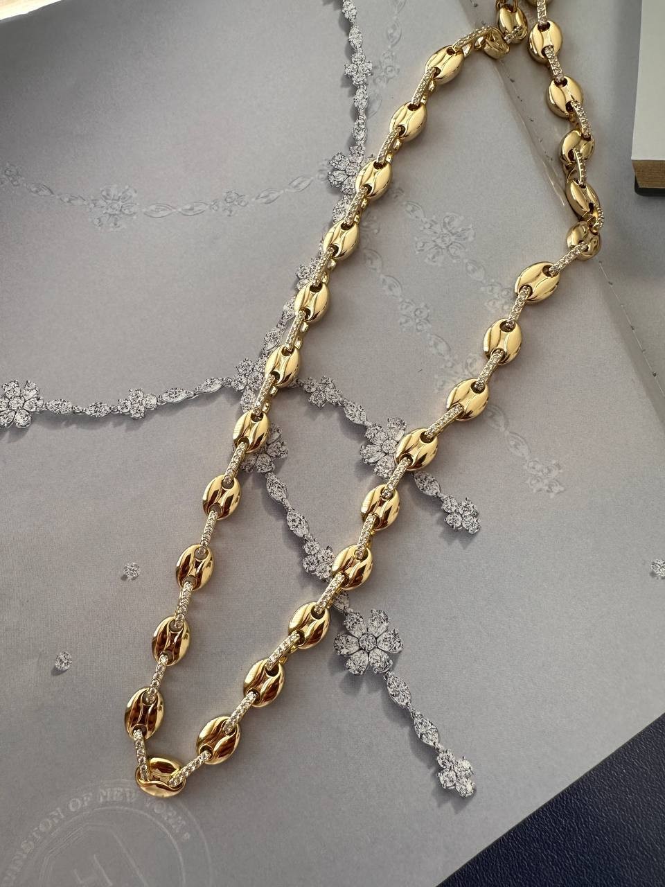 Vip Çelik Gold Renk Zirkon Taşlı Özel Tasarım Düğme Zincir Kolye Uzunluk 50 cm.