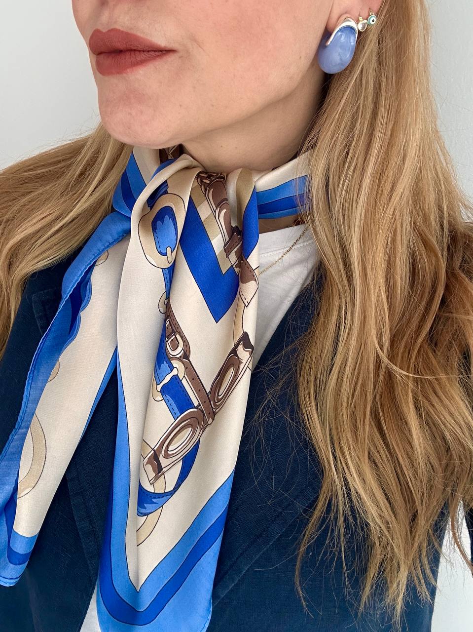 İpek Saten Kumaş Renkli Desenli Fular 70 x 70