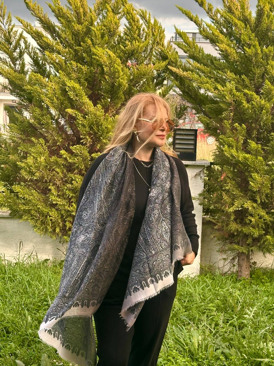 Renkli Desenli Lüks Pamuklu Kumaş Şal 180 cm. x 85 cm.