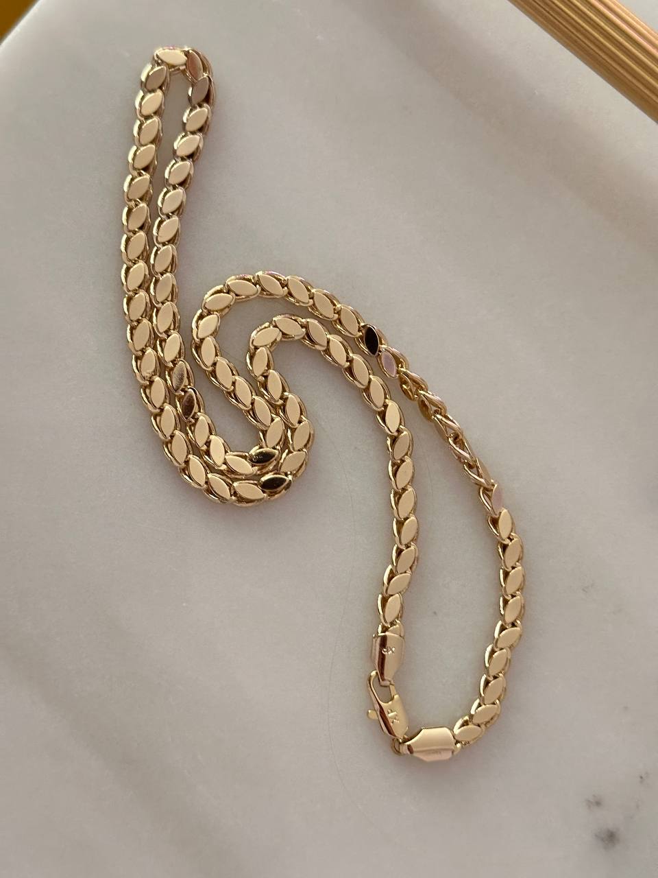 Vip Çelik Gold Renk Antialerjik Premium Seri Bakla Zincir Kolye Uzunluk 50 cm. Kalınlık 5 mm.