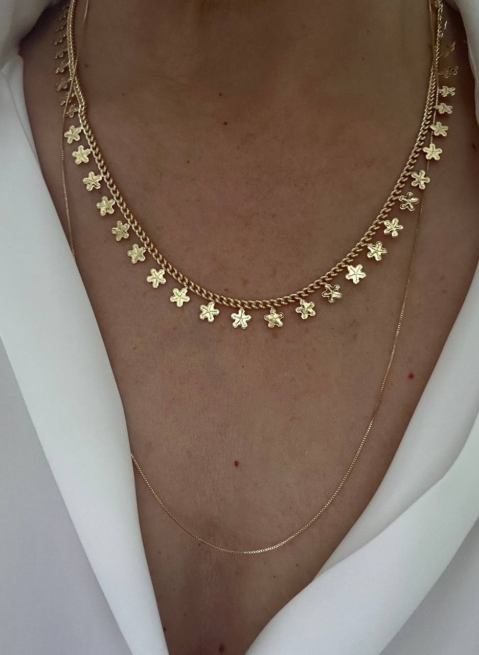 Vip Çelik Gold Renk Lazer Kesim Çiçek Figürlü Pul Kolye Uzunluk 45 cm. 50 cm.