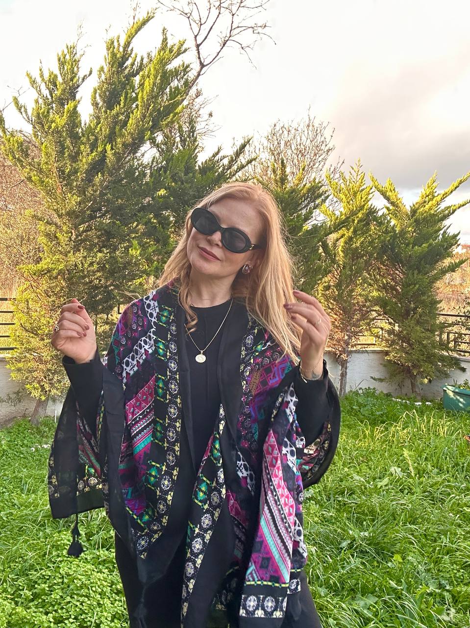 Renkli Desenli Lüks Pamuklu Kumaş Şal 180 cm. x 85 cm.