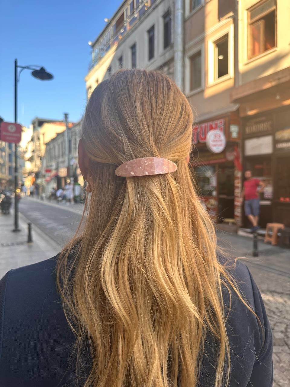 Metal Gümüş Renk Pembe Akrilik Klips Toka Uzunluk 9 cm.