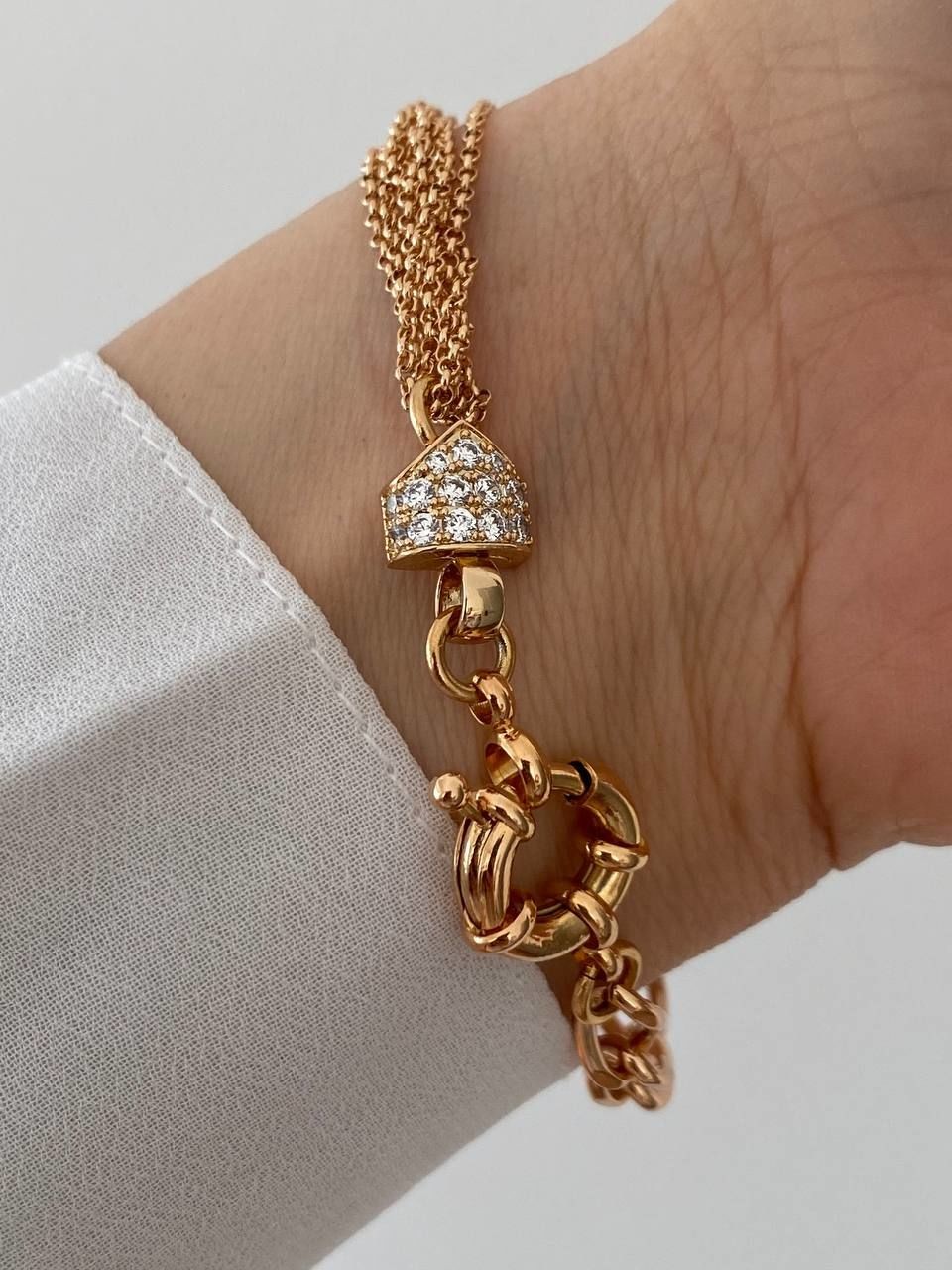 Vip Çelik Gold Renk Zirkon Taş Antialerjik Aslan Kafası Figürlü Bileklik Uzunluk 18 cm.