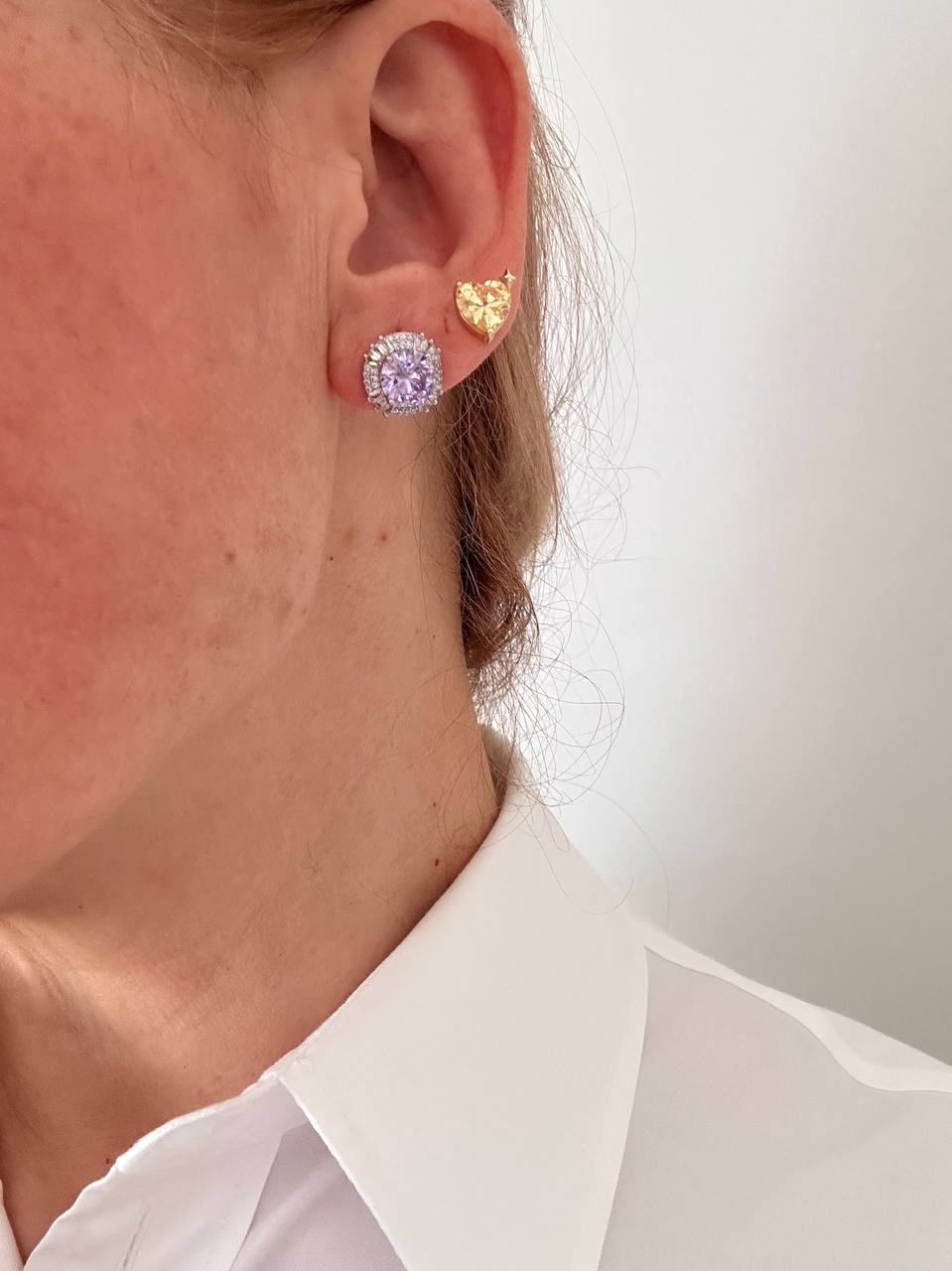 Vip Seri Gümüş Renk 925 K Gümüş Kaplama Zirkon Mor Taşlı Küpe Genişlik 1,3 cm.