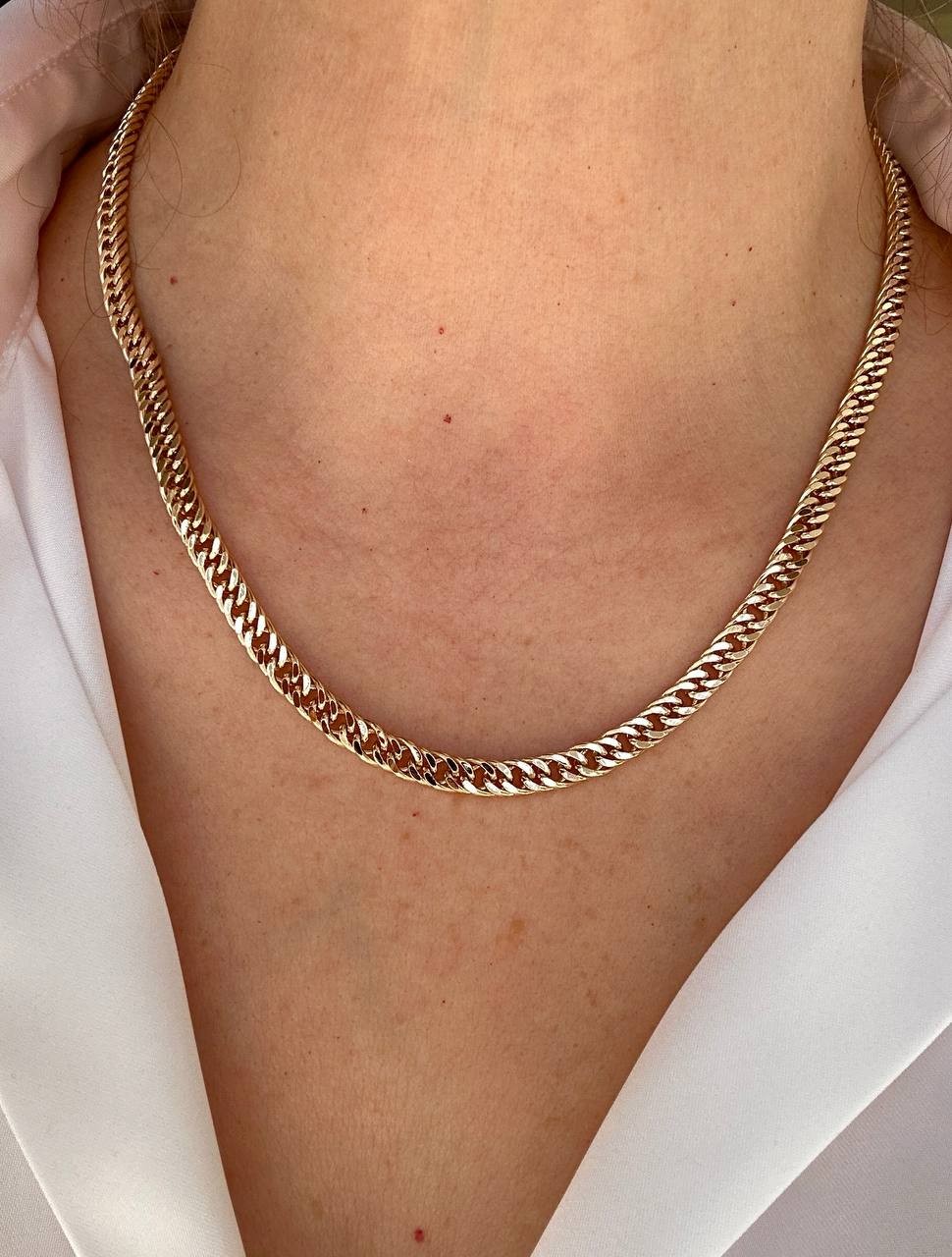 Vip Çelik Gold Renk Lazer Kesim Antialerjik Kalın Zincir Kolye Uzunluk 45 cm. Kalınlık 5 mm.