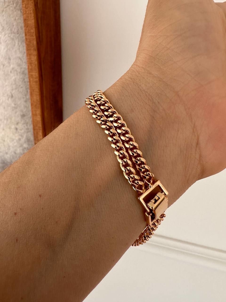 Vip Çelik Gold Renk Antialerjik Çift Sıra Zincir Bileklik Uzunluk 18 cm.