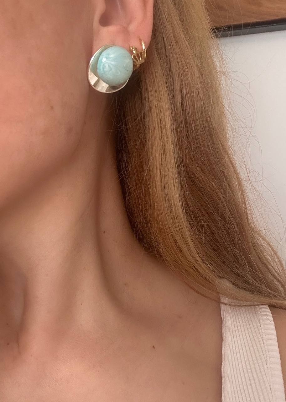Vip Seri Gümüş Renk Açık Turkuaz Taşlı Rodyum Kaplama Küpe En Boy 2 cm.