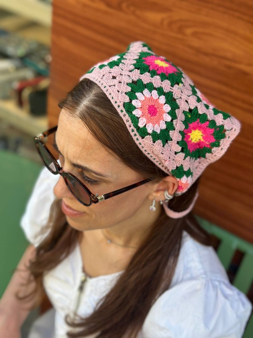 Renkli Desenli Örgü Bandana