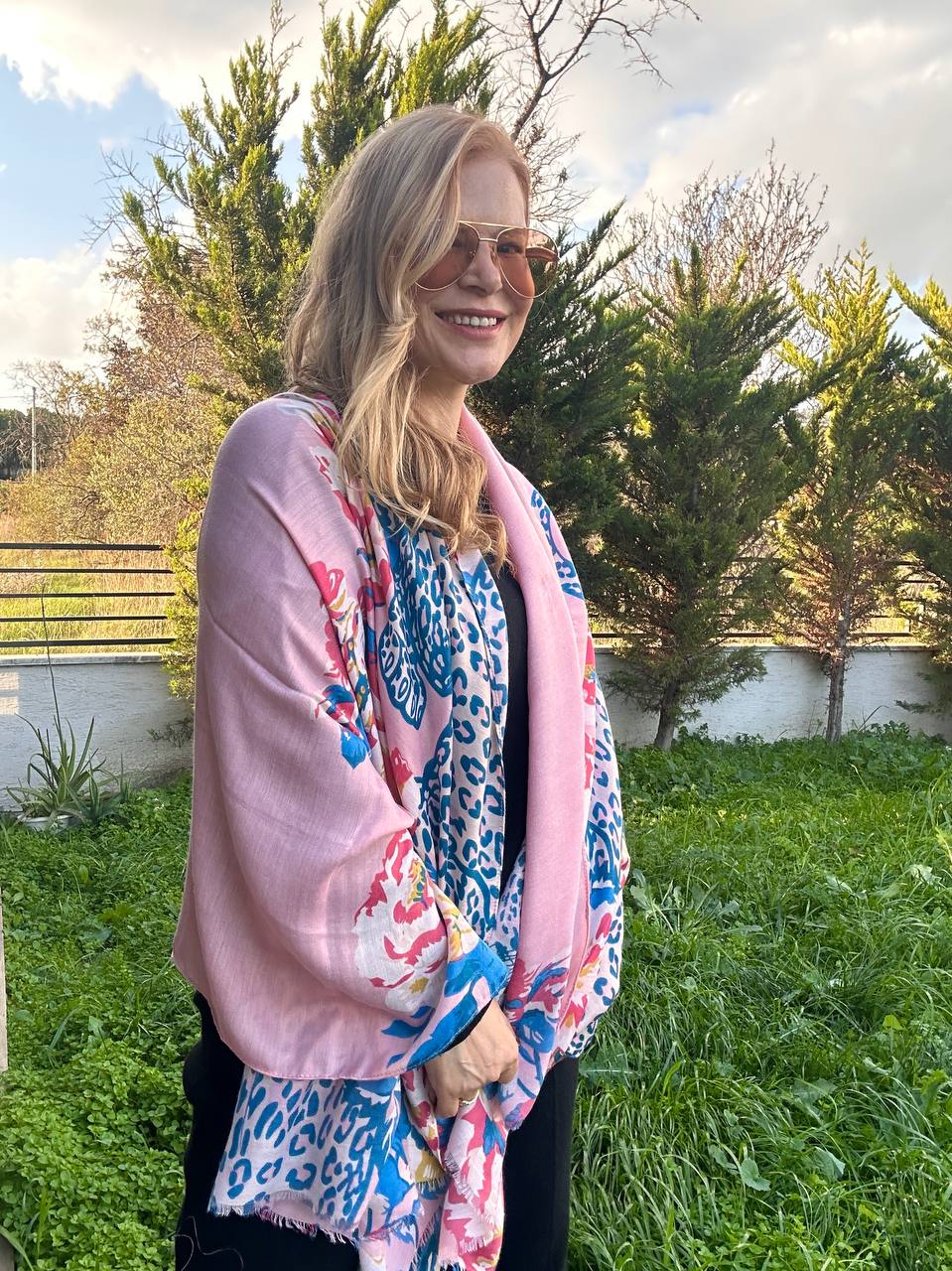 Renkli Desenli Lüks Pamuklu Kumaş Şal 180 cm. x 85 cm.