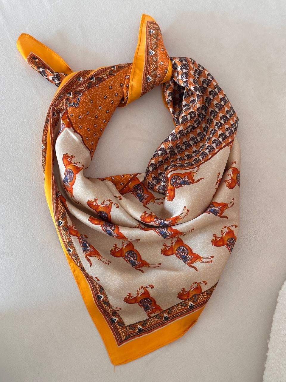 Renkli Desenli İpek Saten Kumaş Fular / Bandana 70 cm. x 70 cm.