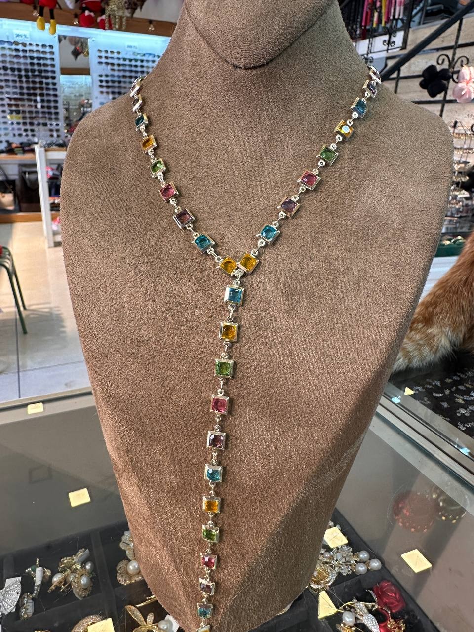 Gold Renk Zirkon Renkli Baget Taşlı Vip Seri Rodyum Kaplama ( Y ) Kolye Uzunluk 45 cm. 50 cm.