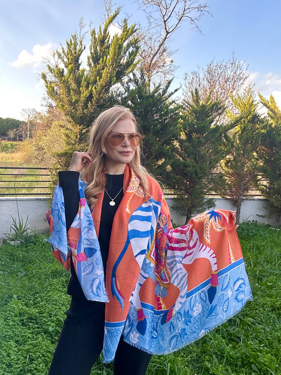 Renkli Desenli Lüks Pamuklu Kumaş Şal 180 cm. x 85 cm.