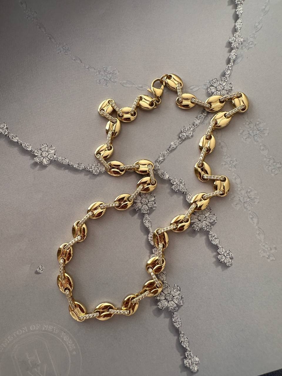 Vip Çelik Gold Renk Zirkon Taşlı Özel Tasarım Düğme Zincir Kolye Uzunluk 50 cm.