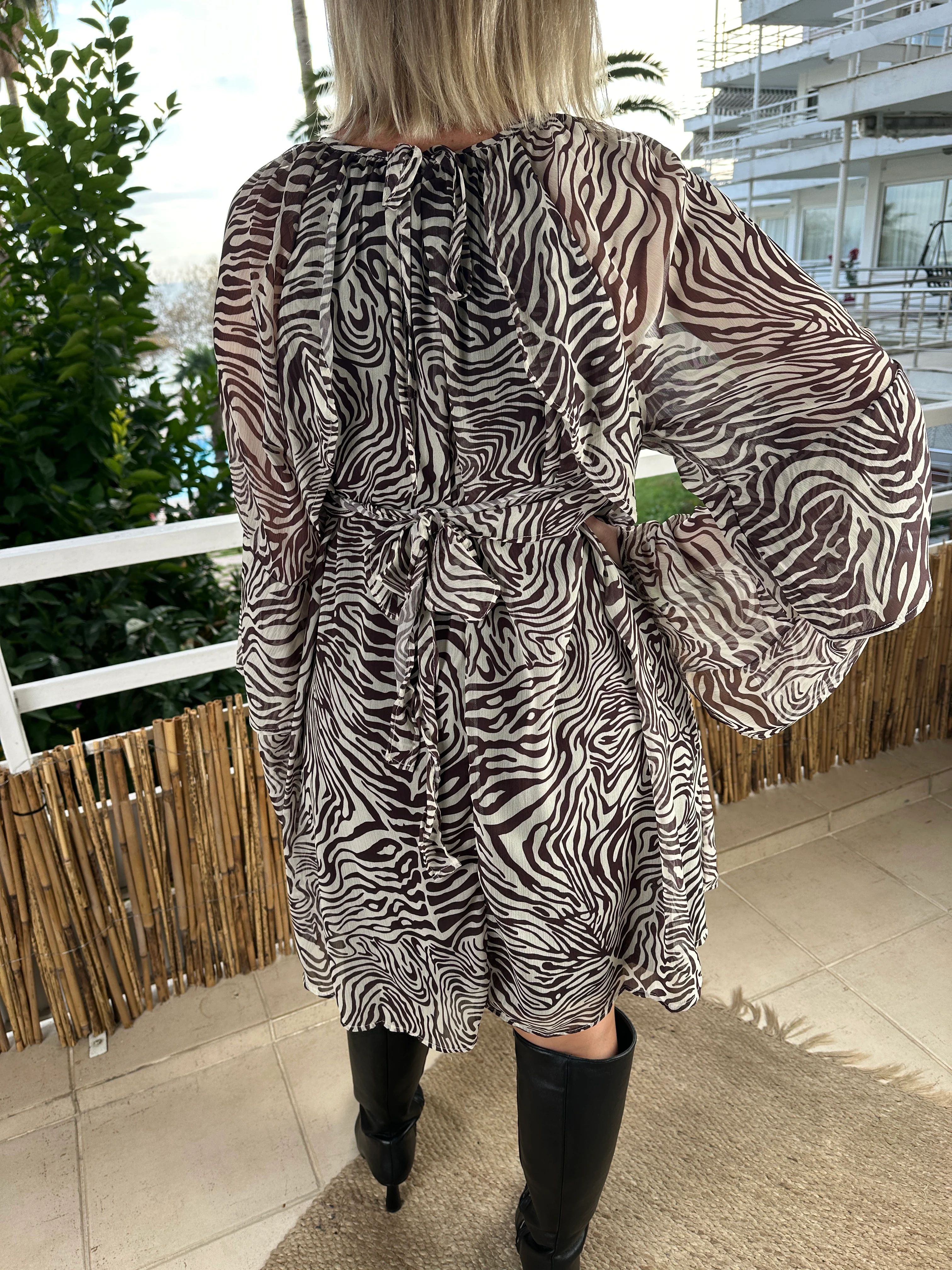 Zebra desen Şifon elbise 