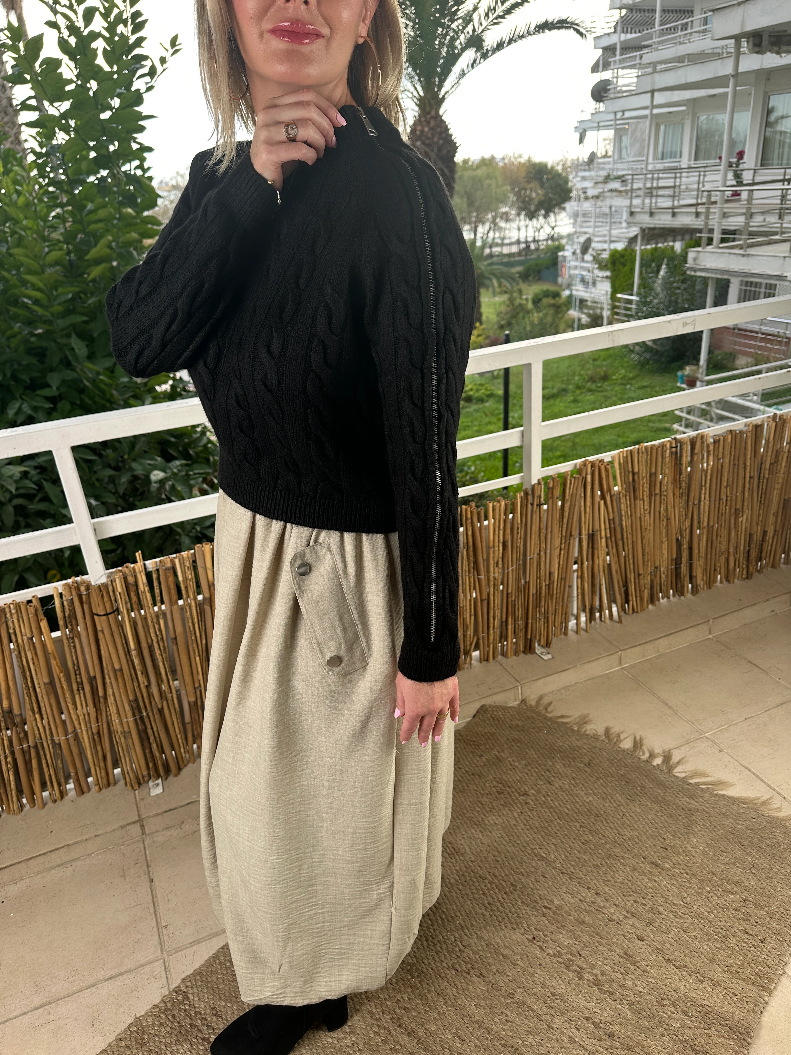 Fermuarlı triko siyah 