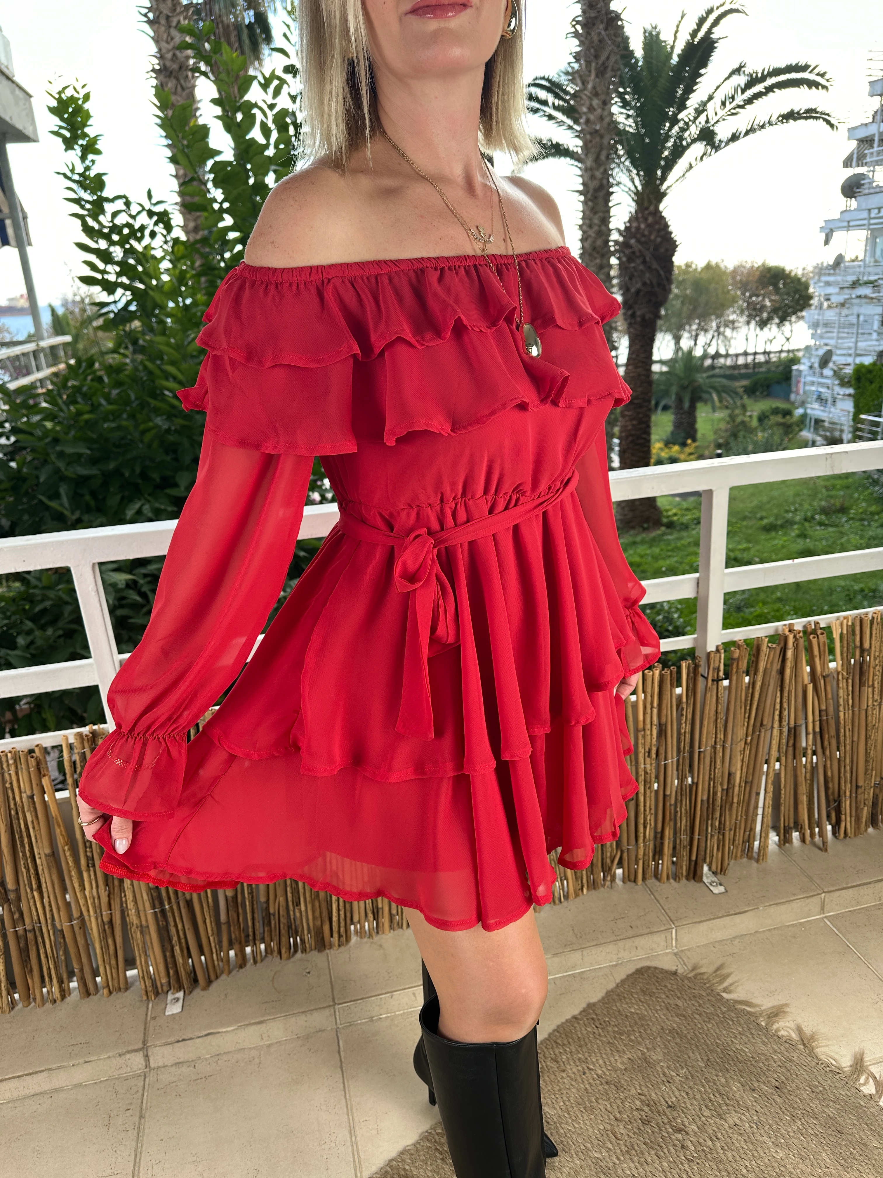 Şifon elbise kırmızı 