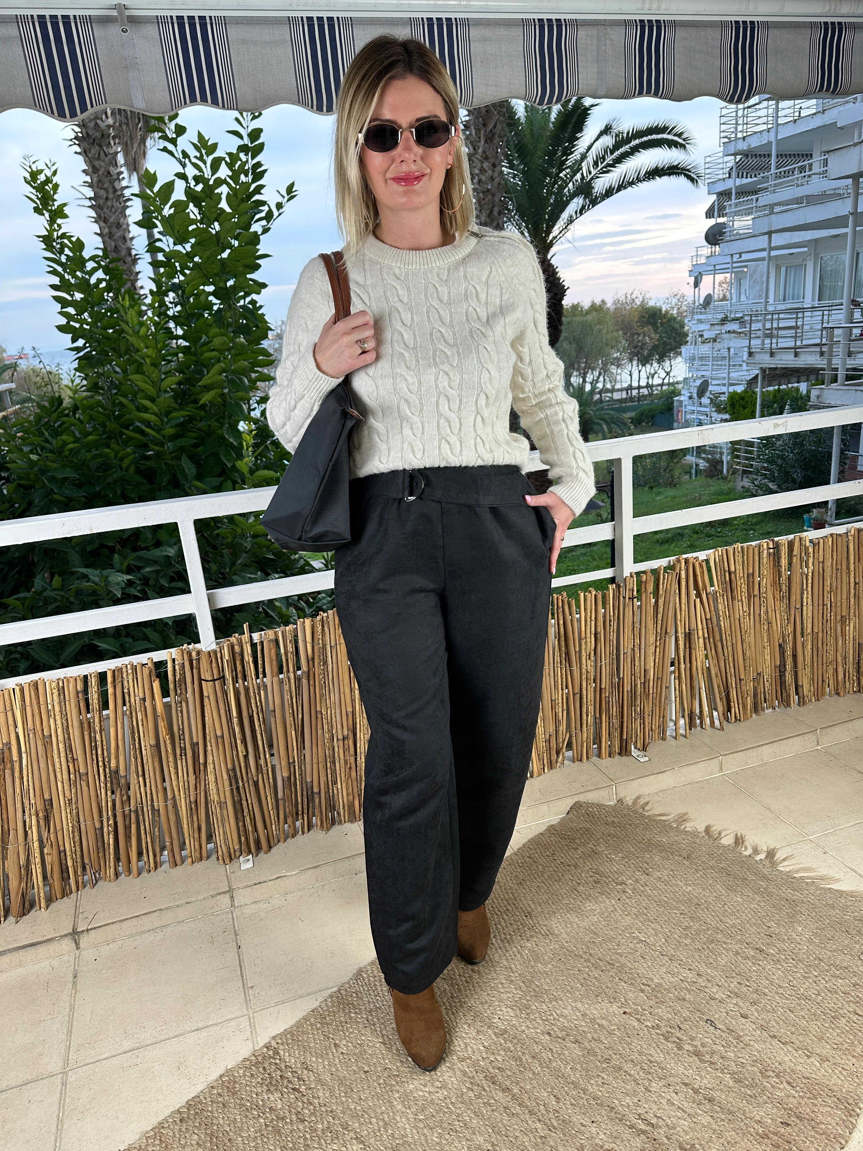 Süet pantolon siyah