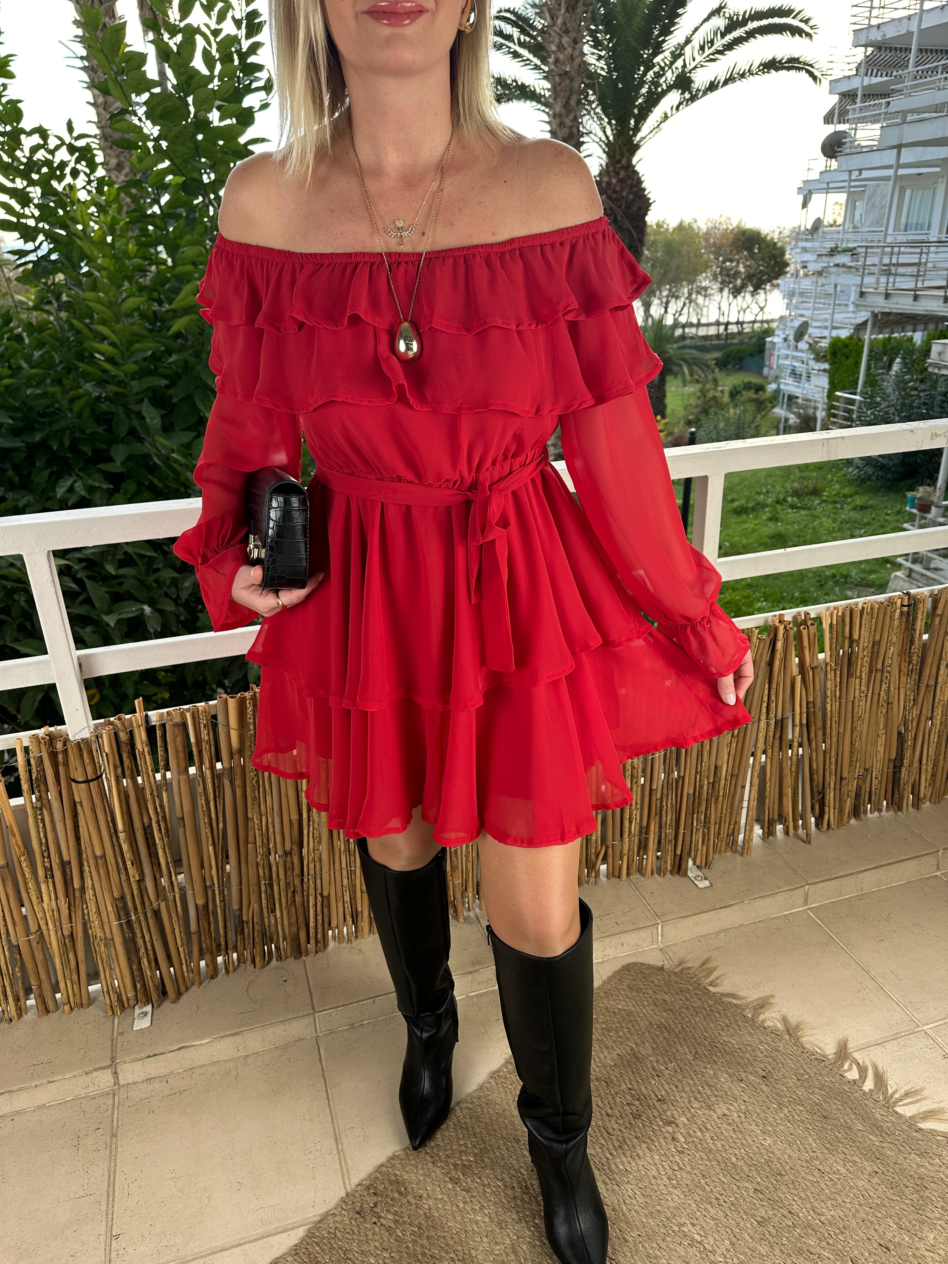 Şifon elbise kırmızı 