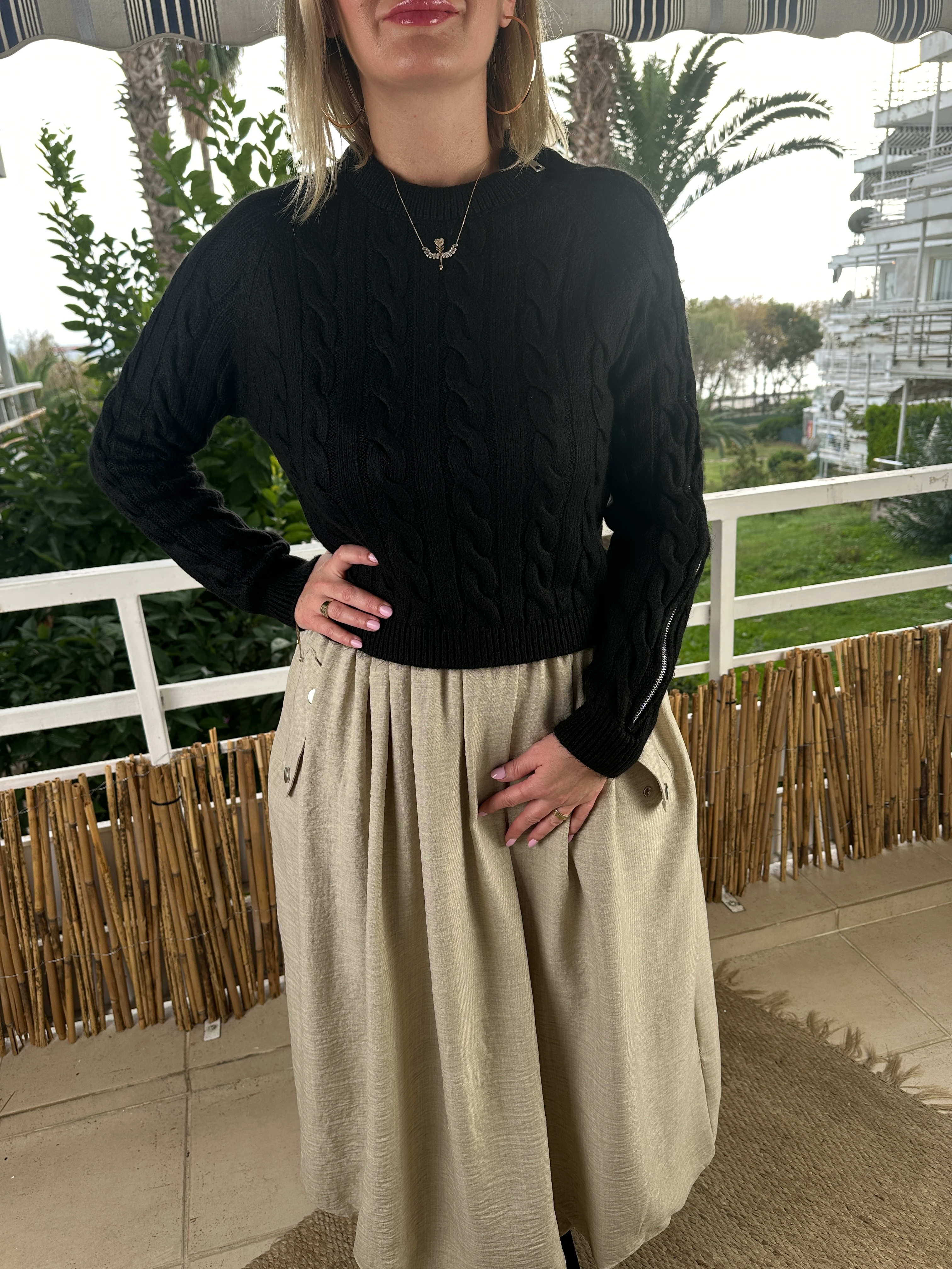 Fermuarlı triko siyah 