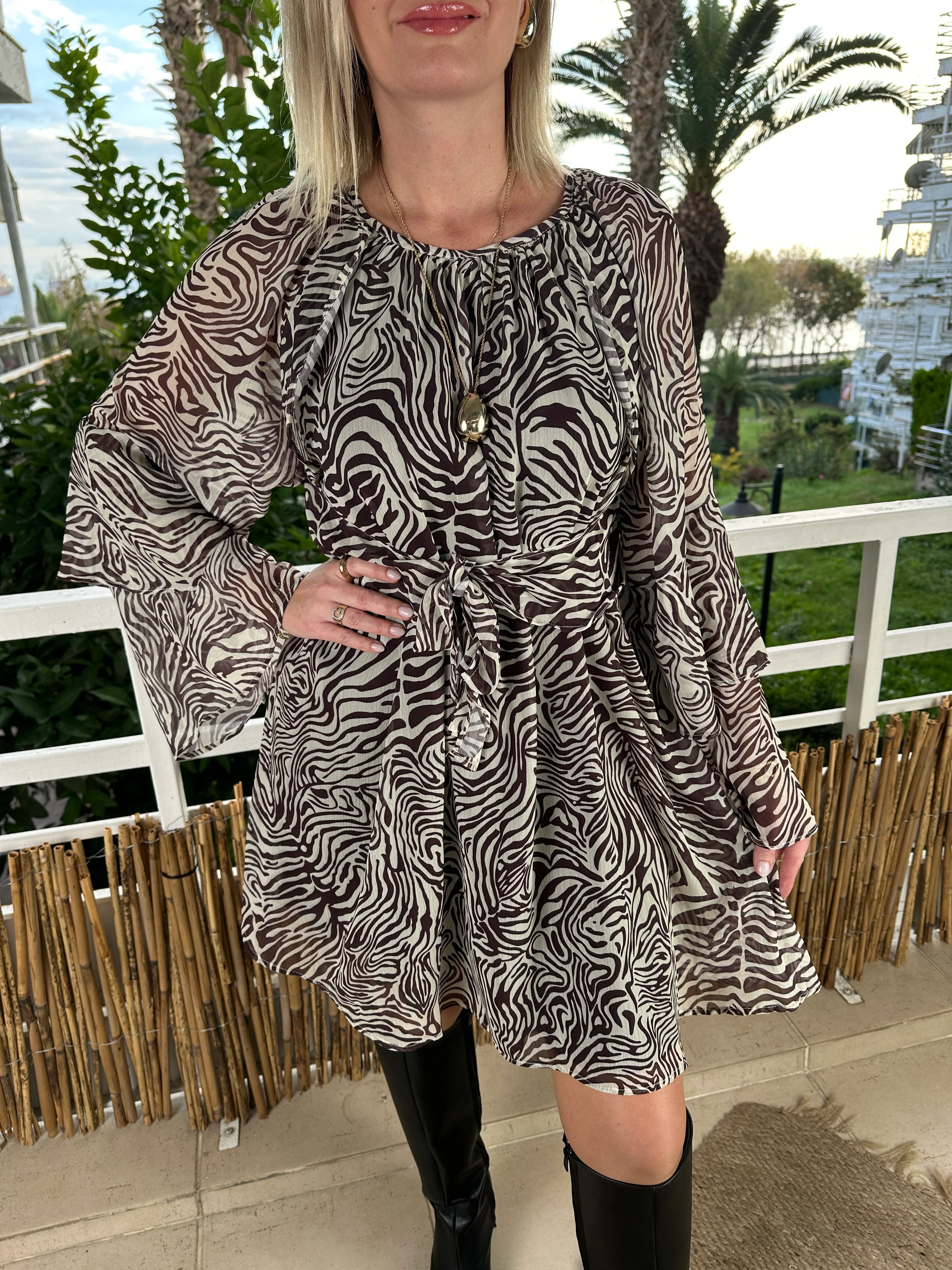 Zebra desen Şifon elbise 