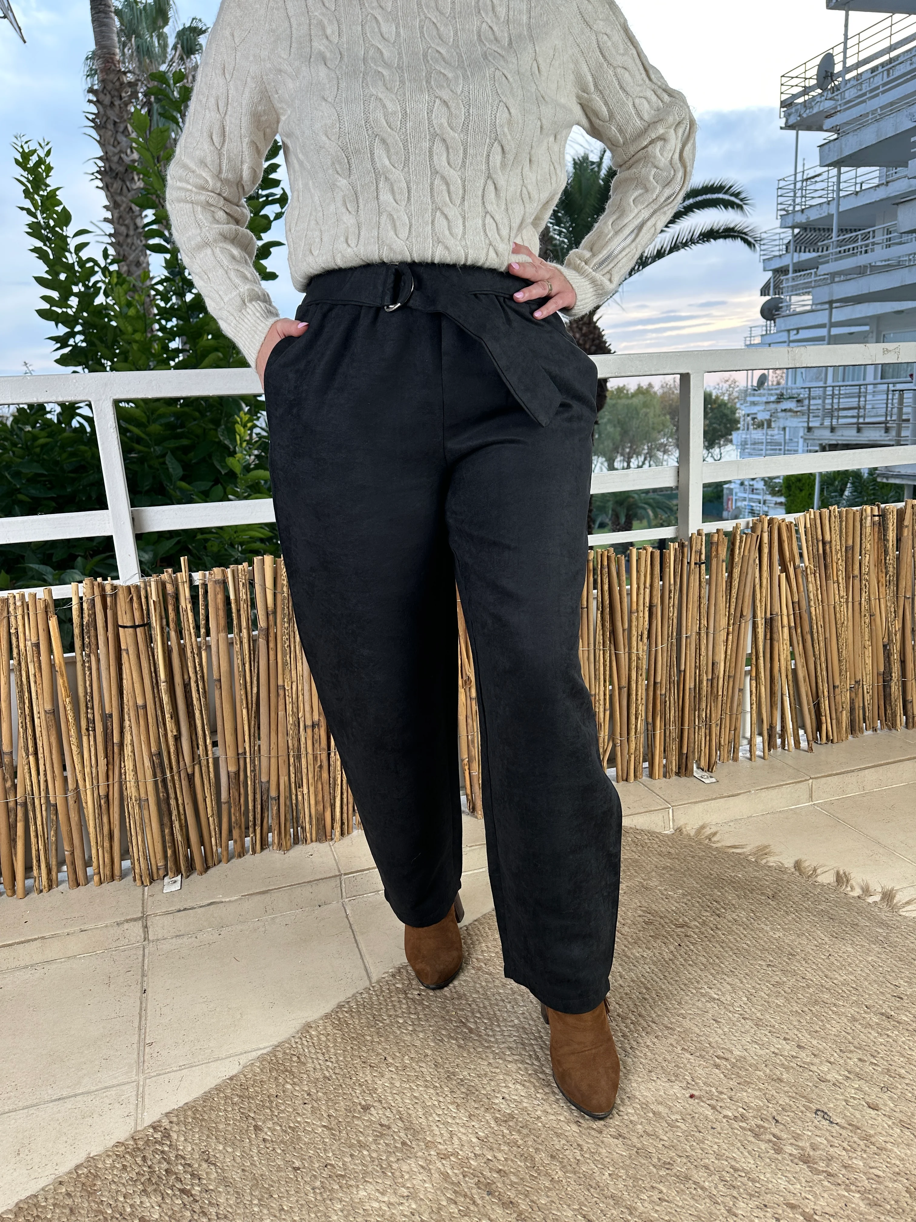 Süet pantolon siyah