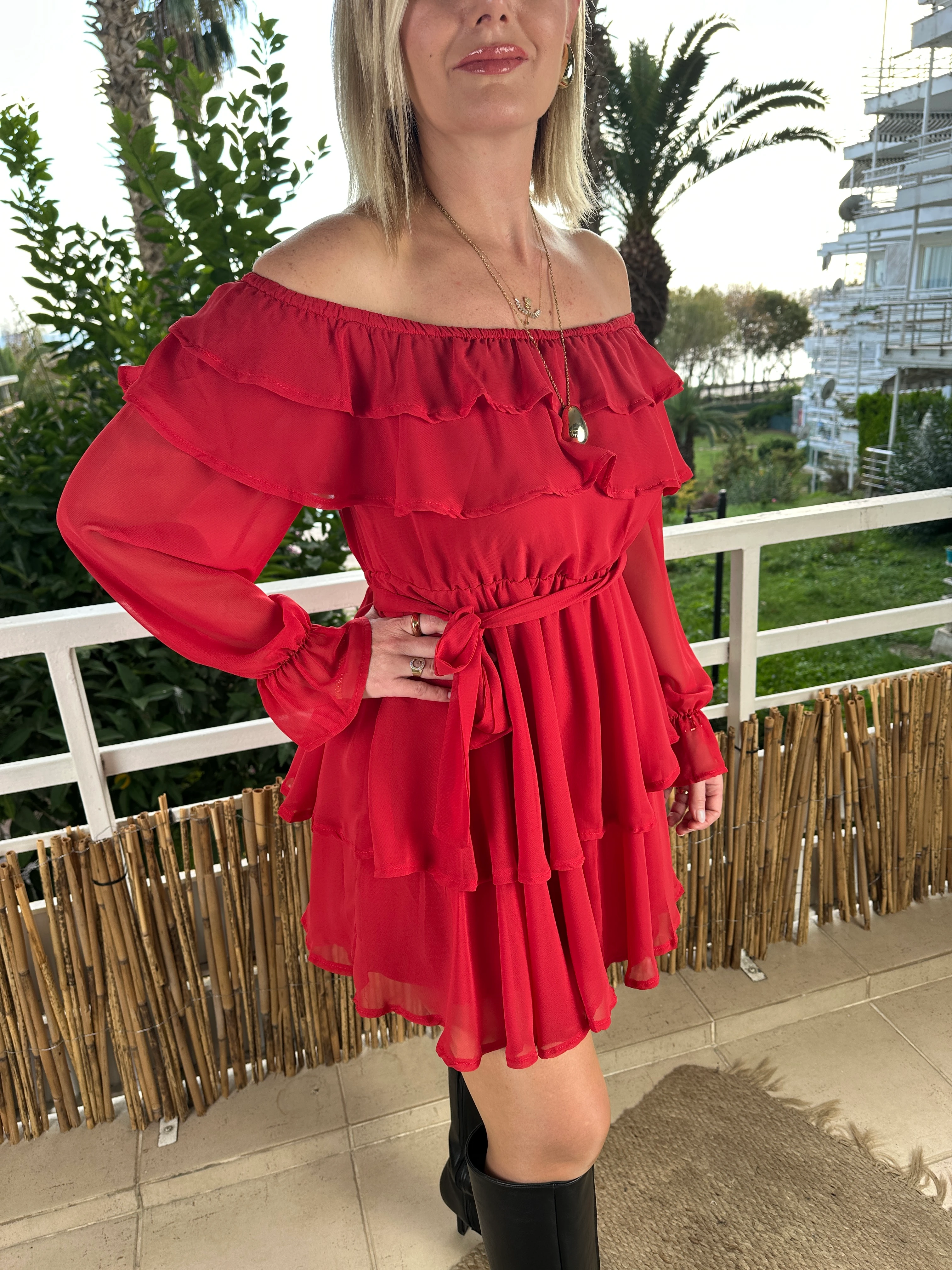 Şifon elbise kırmızı 