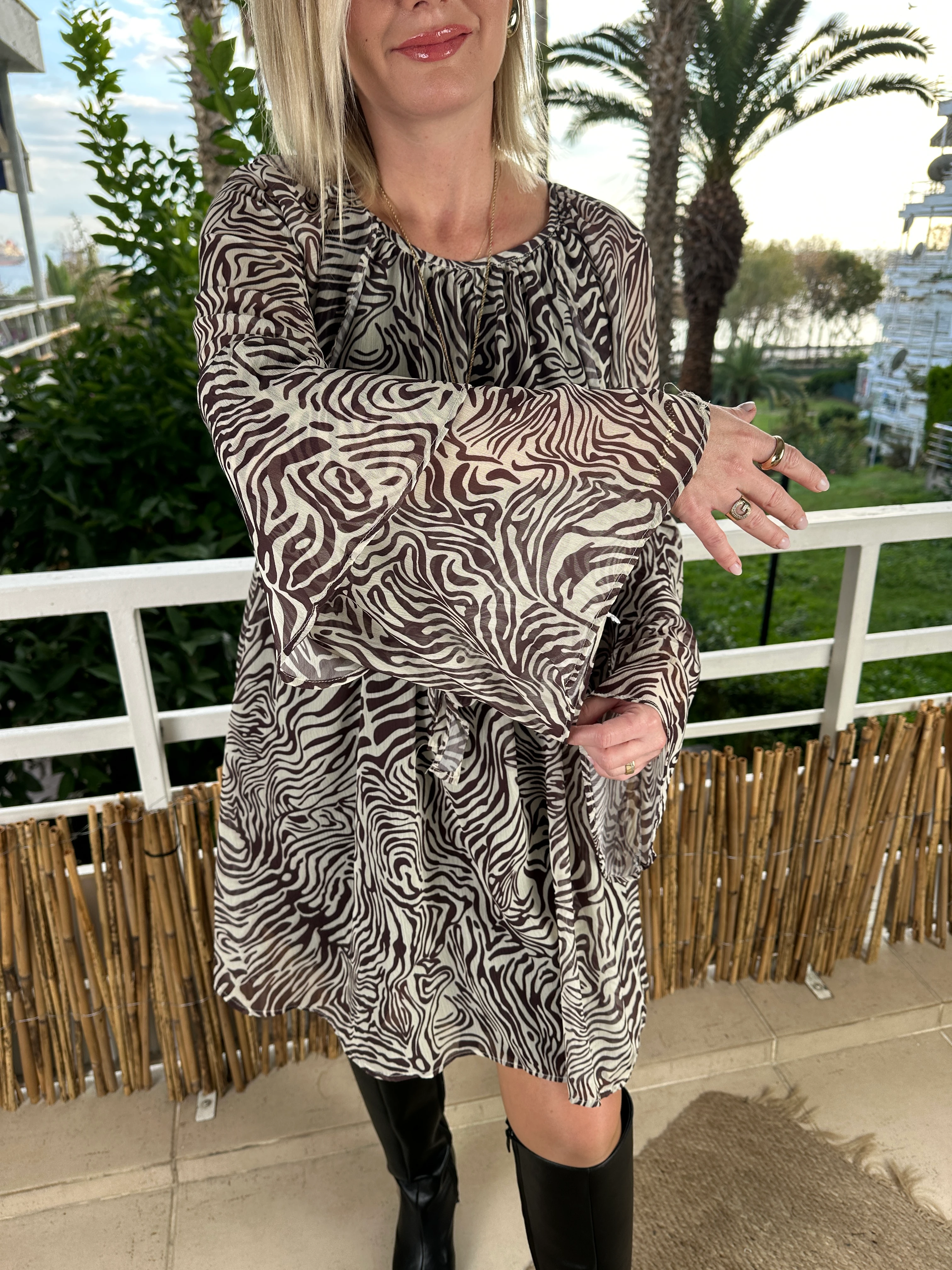 Zebra desen Şifon elbise 