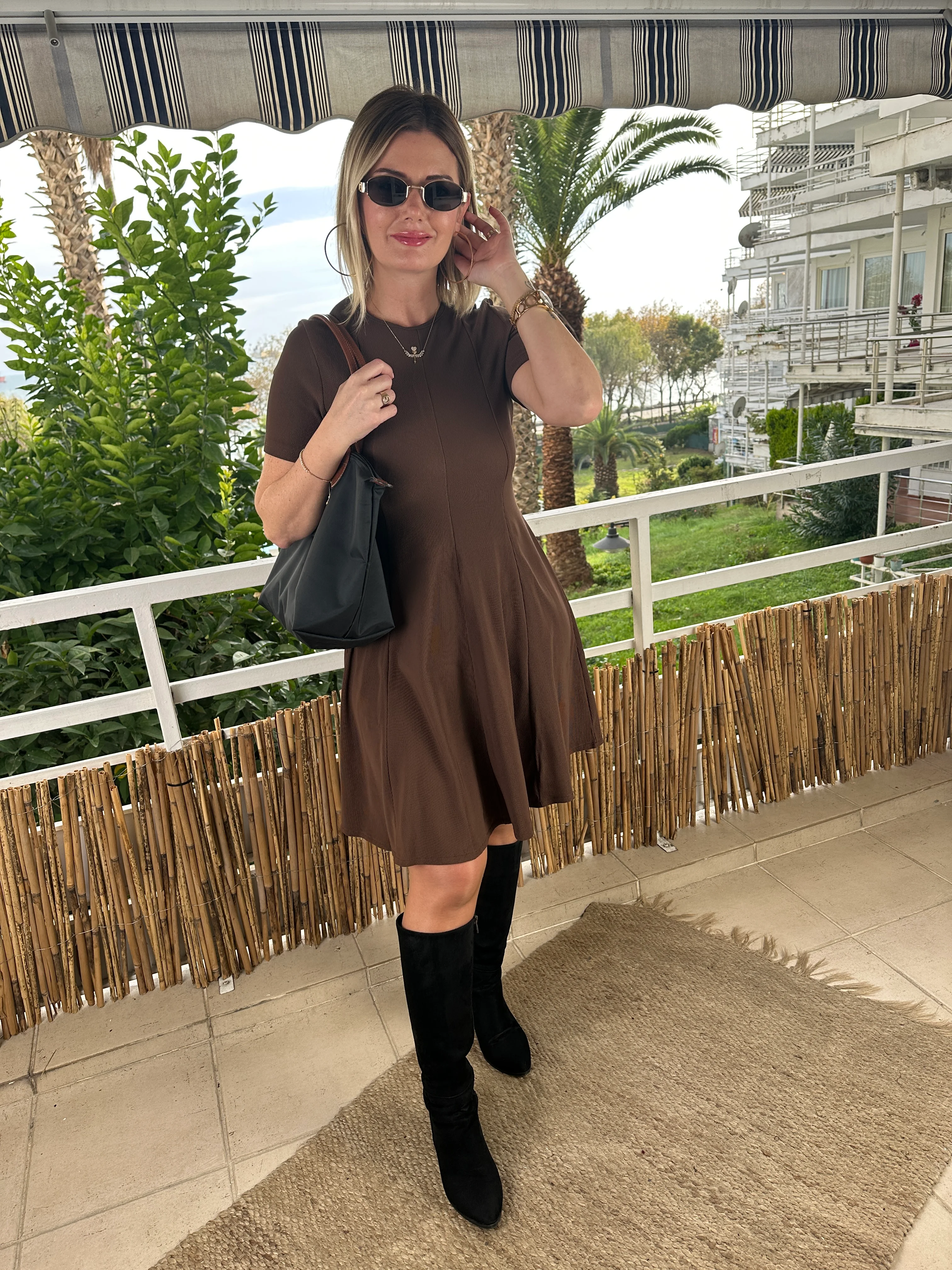 A kesim elbise kahve 