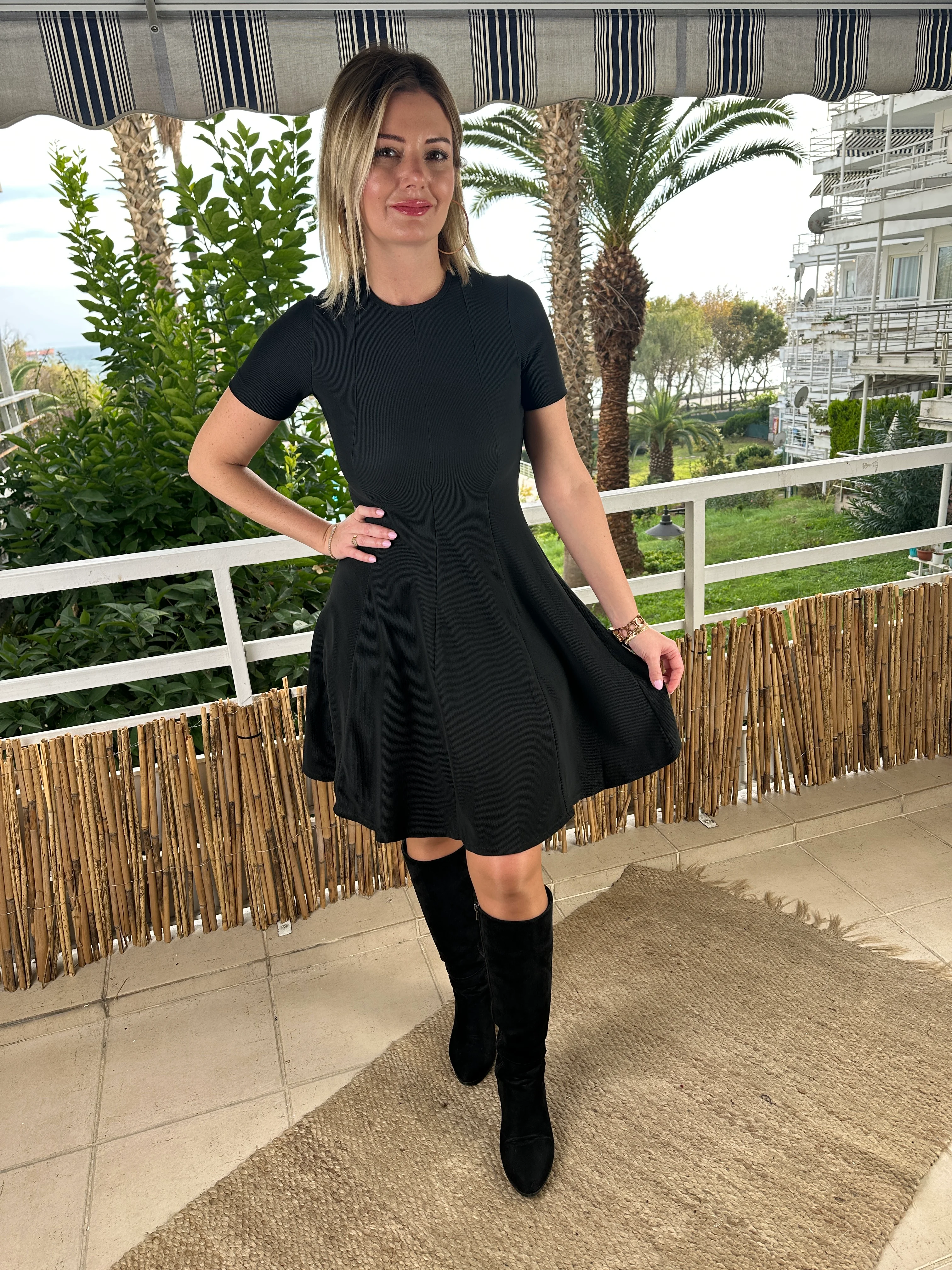 A kesim elbise siyah 