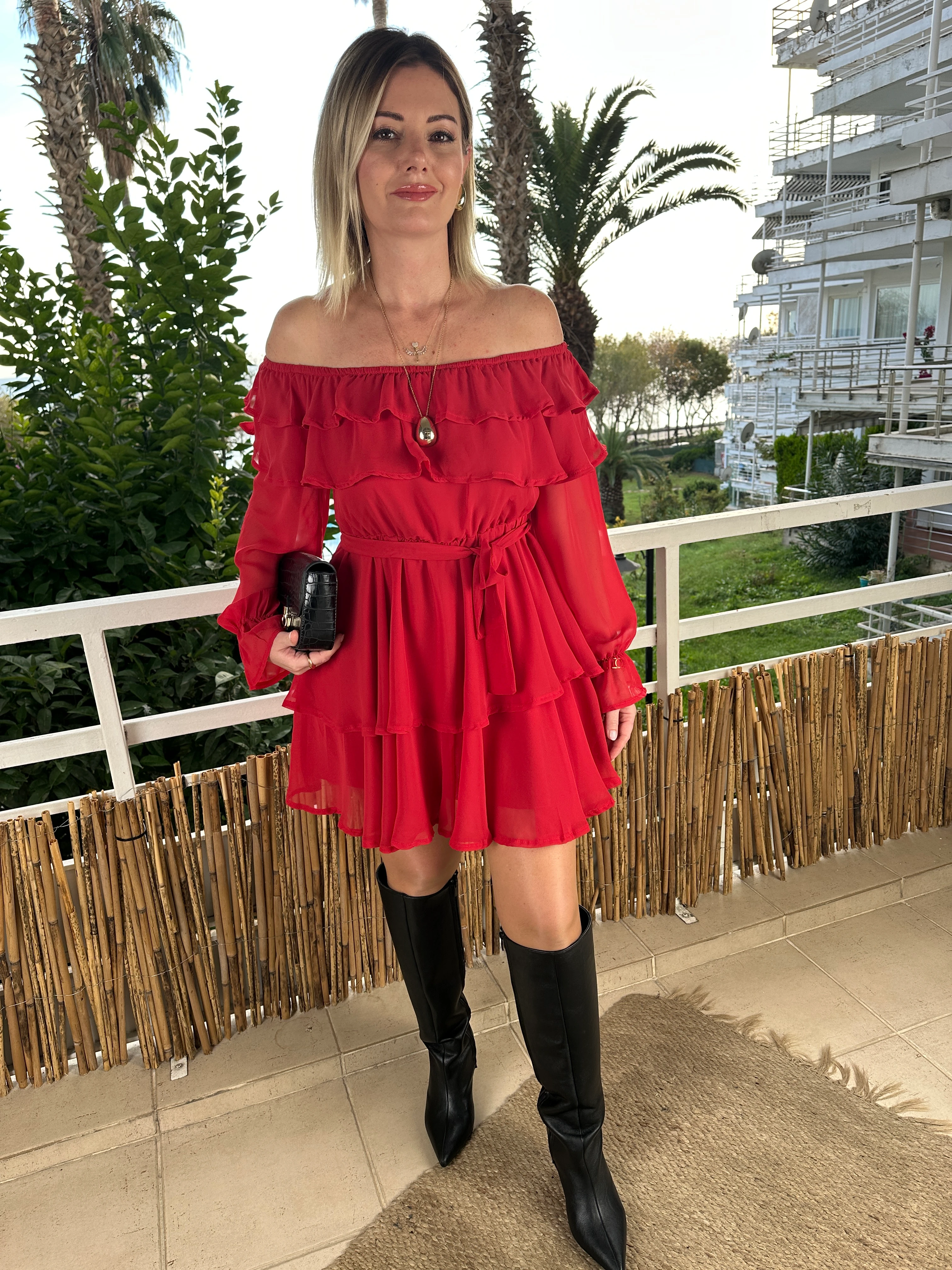 Şifon elbise kırmızı 