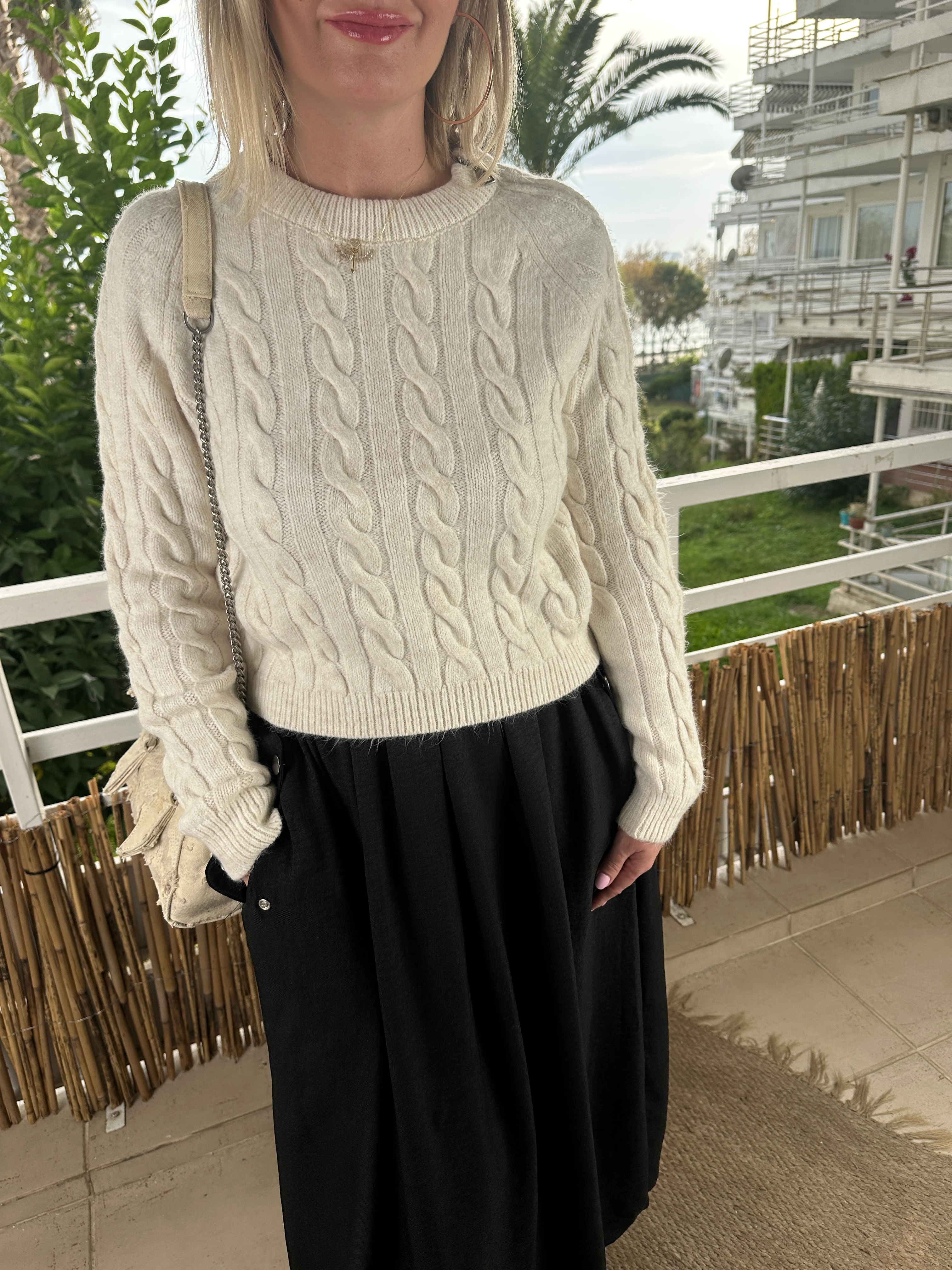 Fermuarlı triko ekru 