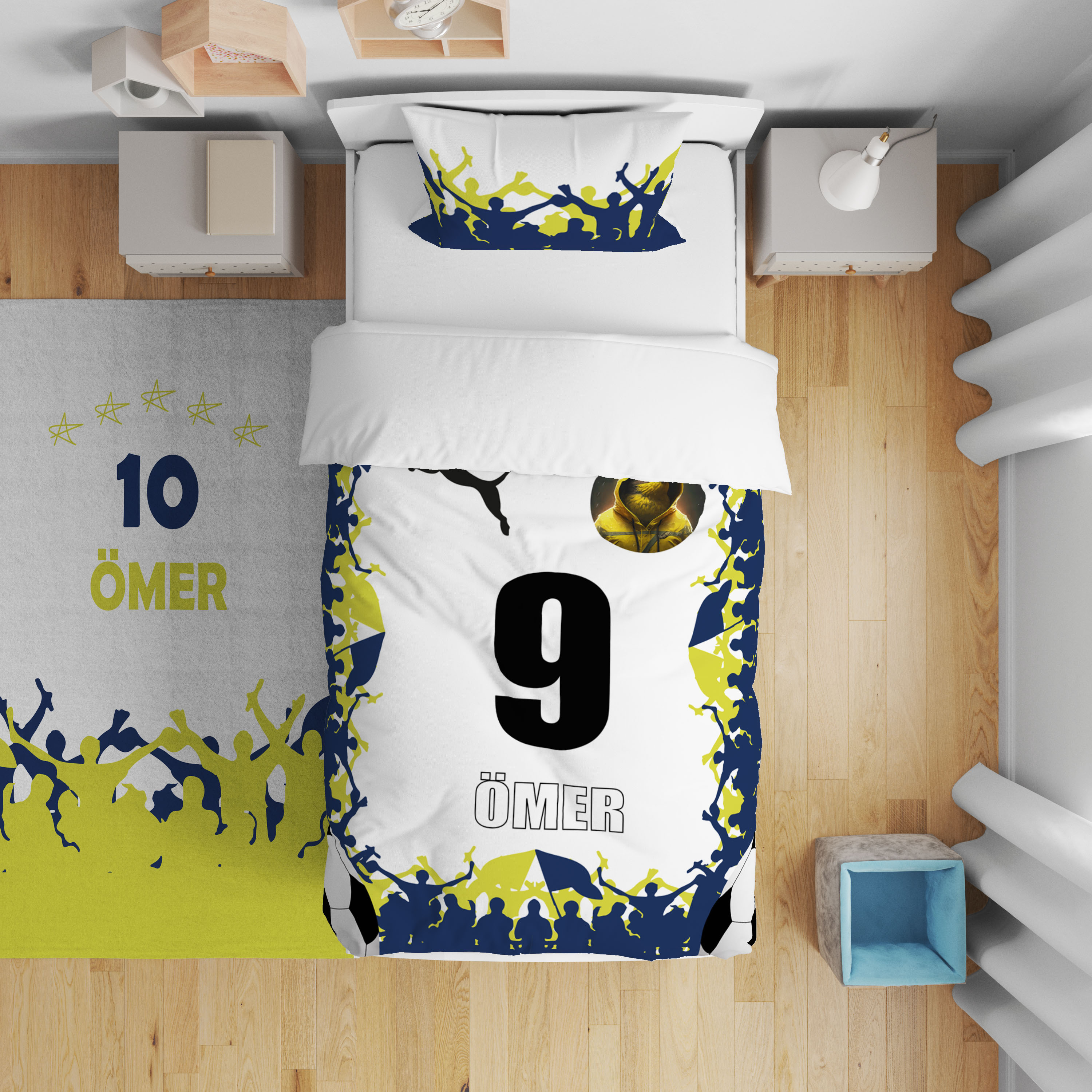 Sarı Lacivert Forma Desenli Nevresim Takımı