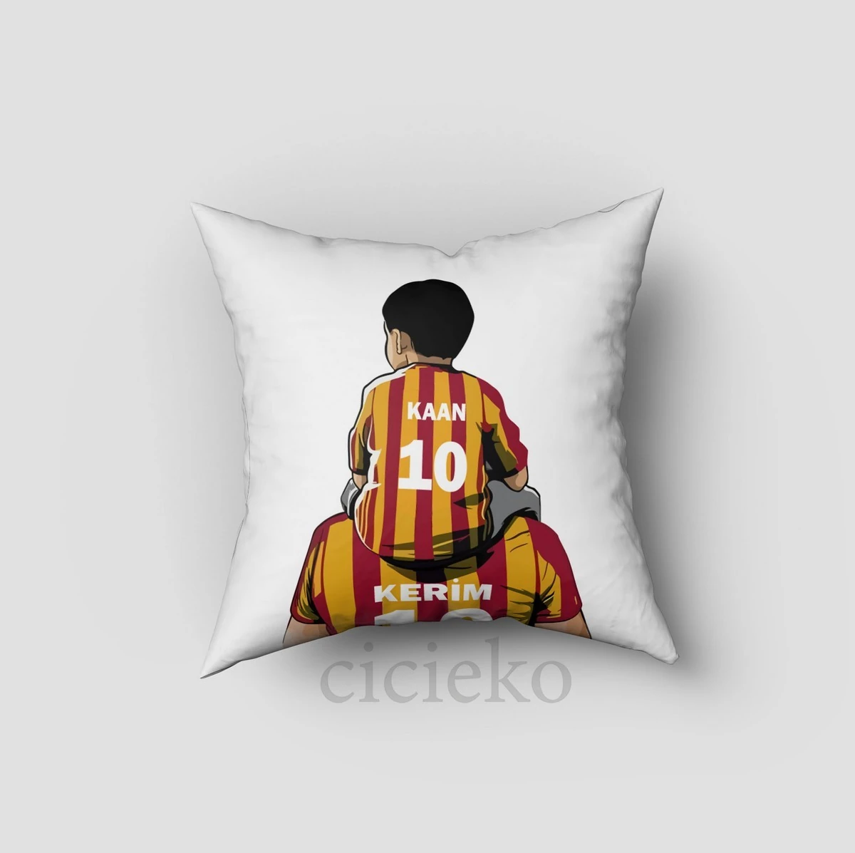 Sarı Kırmızı Baba Oğul Kırlent Kılıfı