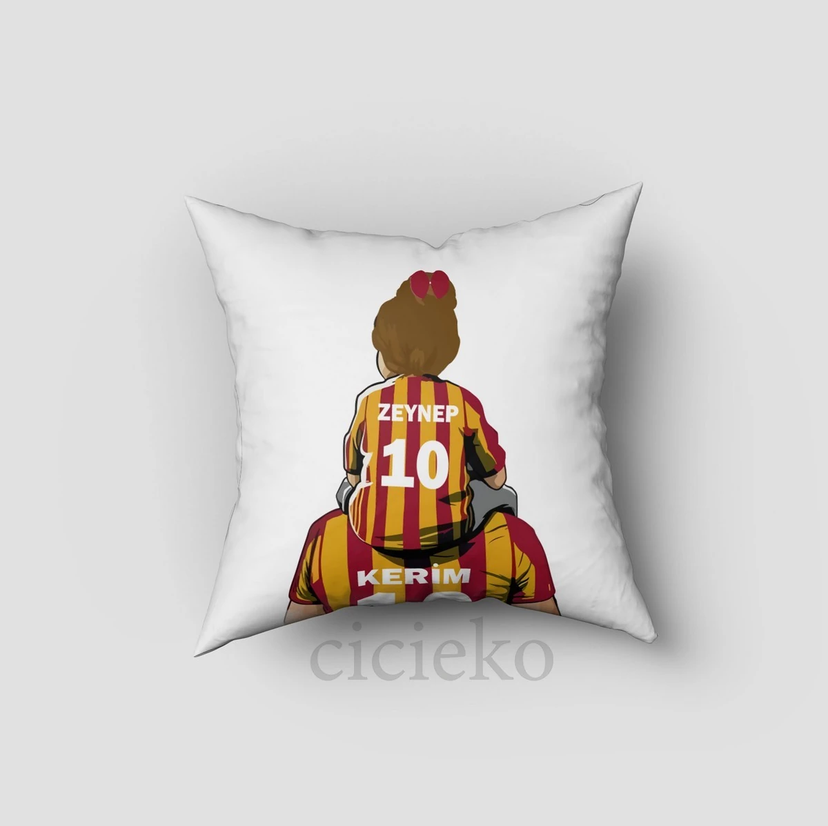 Sarı Kırmızı Baba Kız Kırlent Kılıfı