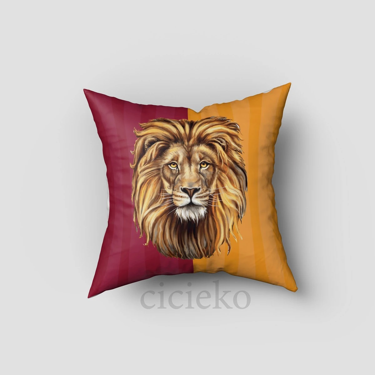 Sarı Kırmızı Aslan Kırlent Kılıfı