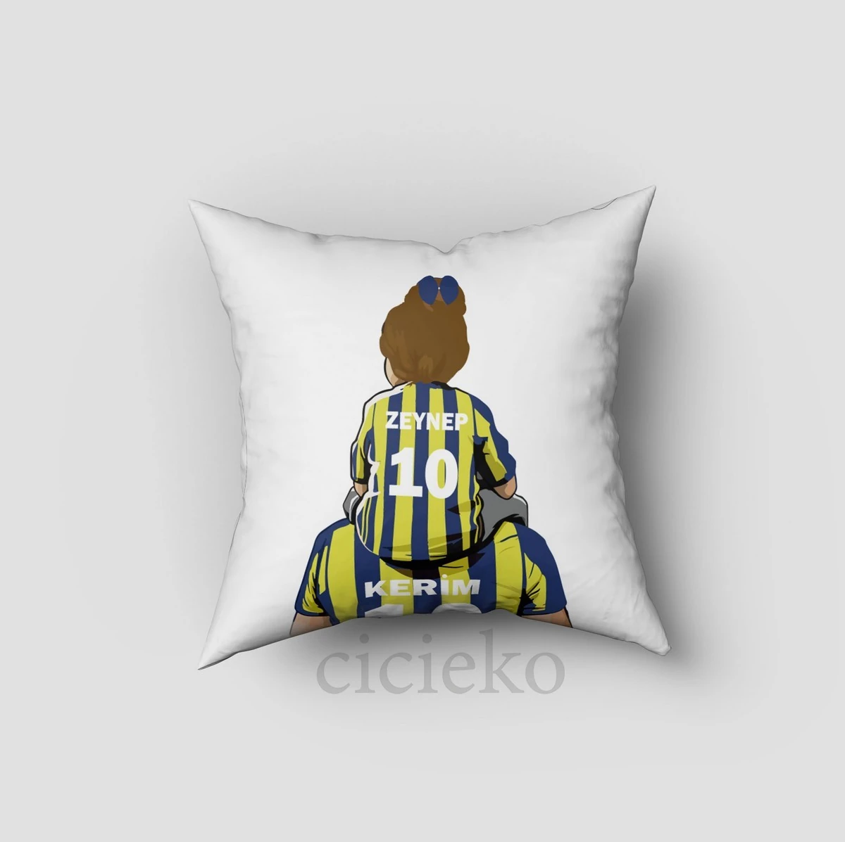 Sarı Lacivert Baba Kız Kırlent Kılıfı