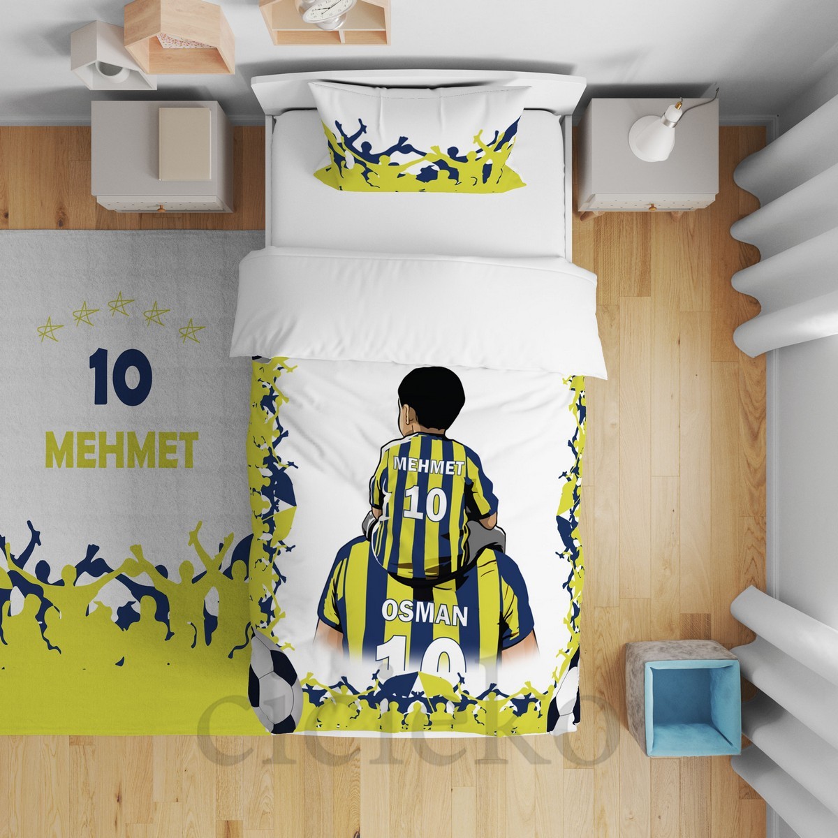 Sarı Lacivert Baba Oğul Taraftar Çocuk Odası Yatak Örtüsü