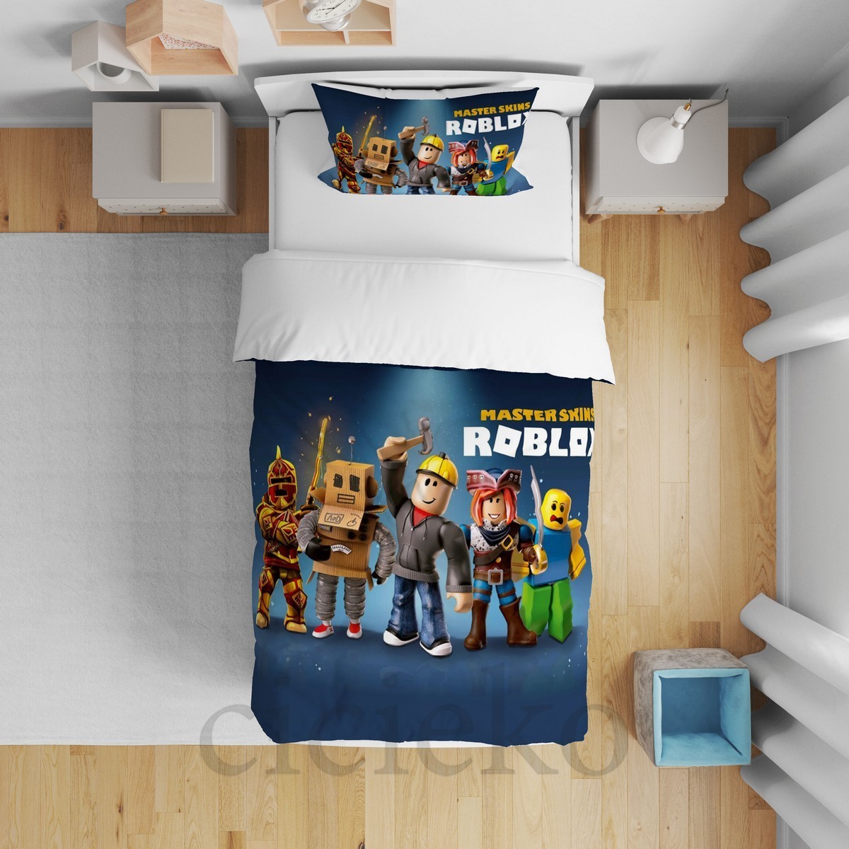 Roblox 5'li Set Halı, Perde, Yatak Örtüsü, Avize, Kırlent Kılıfı