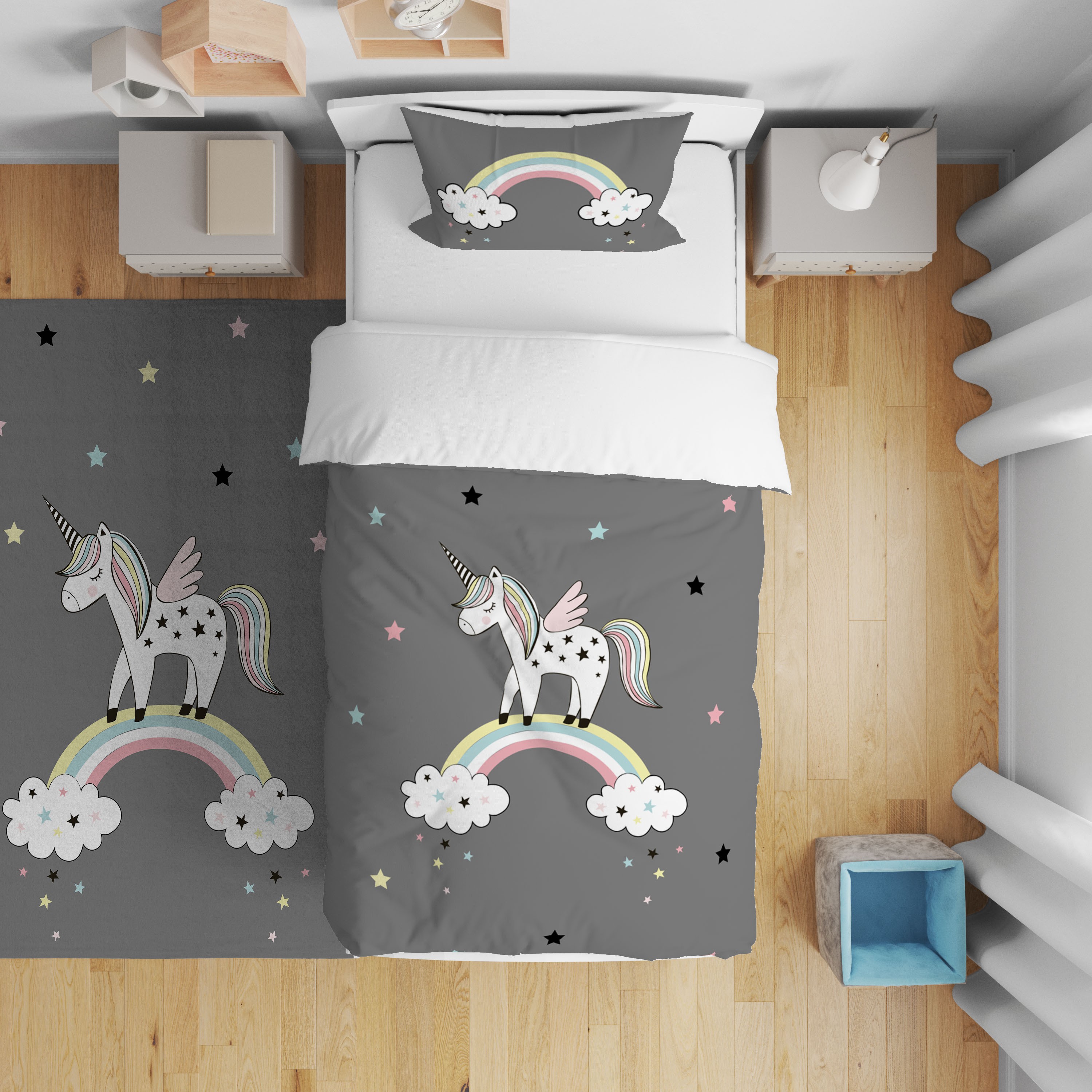 Unicorn Gökkuşağı Yıldızlar Nevresim Takımı 