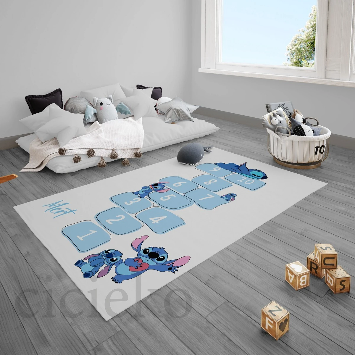 Mavi Stitch Çocuk Odası Halısı