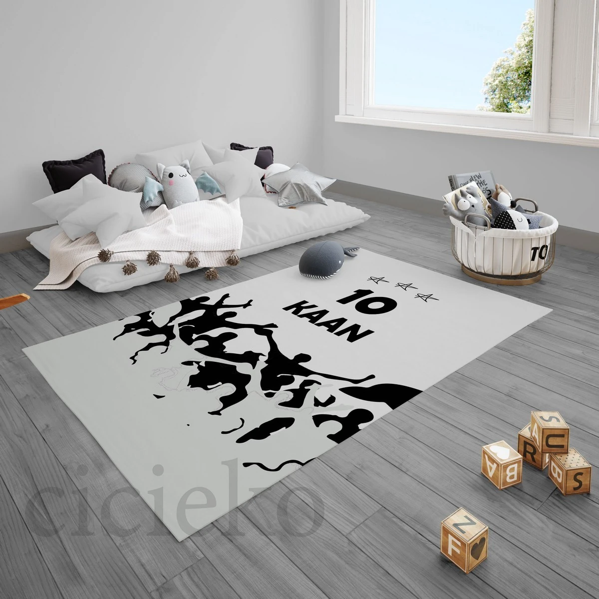 Siyah Beyaz Baba Oğul  5'li Set Halı, Perde, Nevresim, Avize, Kırlent Kılıfı