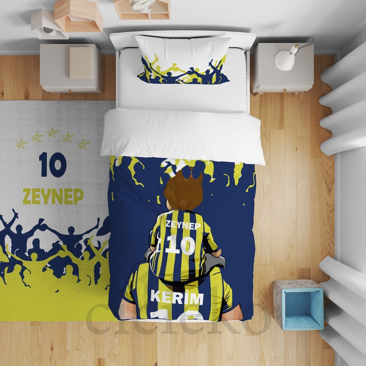 Sarı Lacivert Baba Kız Taraftar Çocuk Odası Yatak Örtüsü