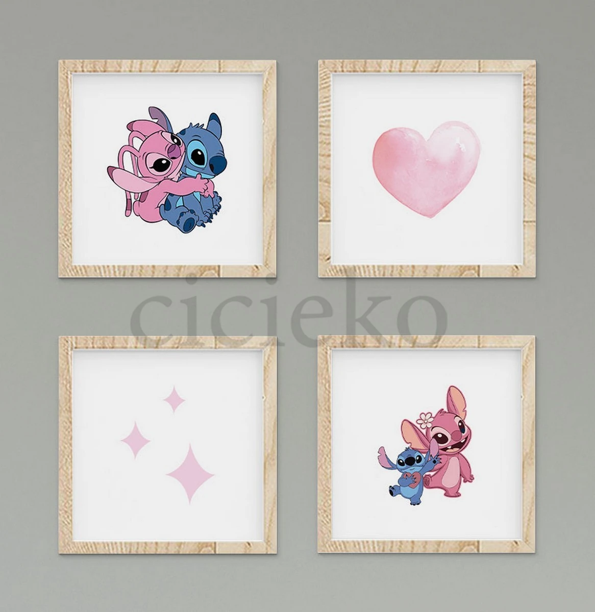 Pembe Stitch Duvar Tablo