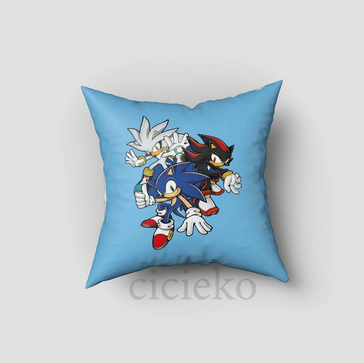 Mavi Zemin Sonic ve Arkadaşları Kırlent Kılıfı