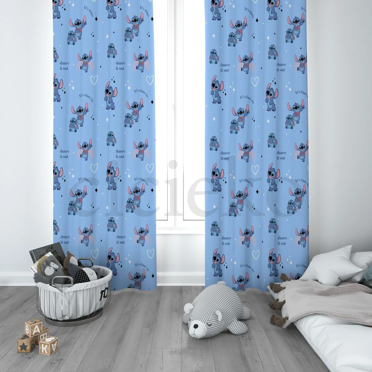 Mavi Stitch 5'li Set Halı, Perde, Nevresim, Avize, Kırlent Kılıfı