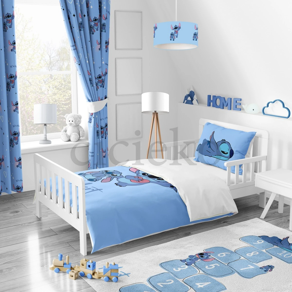 Mavi Stitch 5'li Set Halı, Perde, Nevresim, Avize, Kırlent Kılıfı