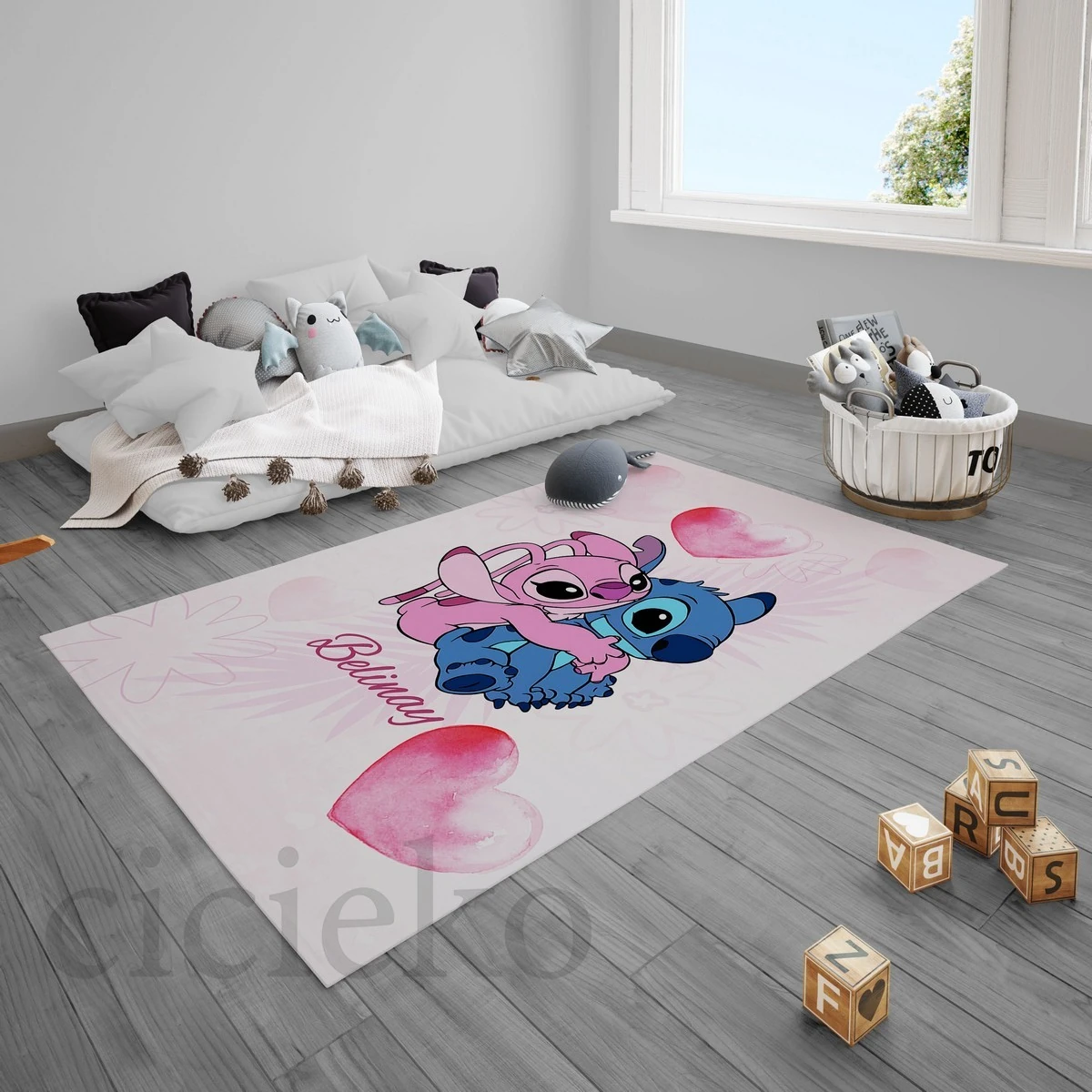 Pembe Stitch Çocuk Odası Halısı