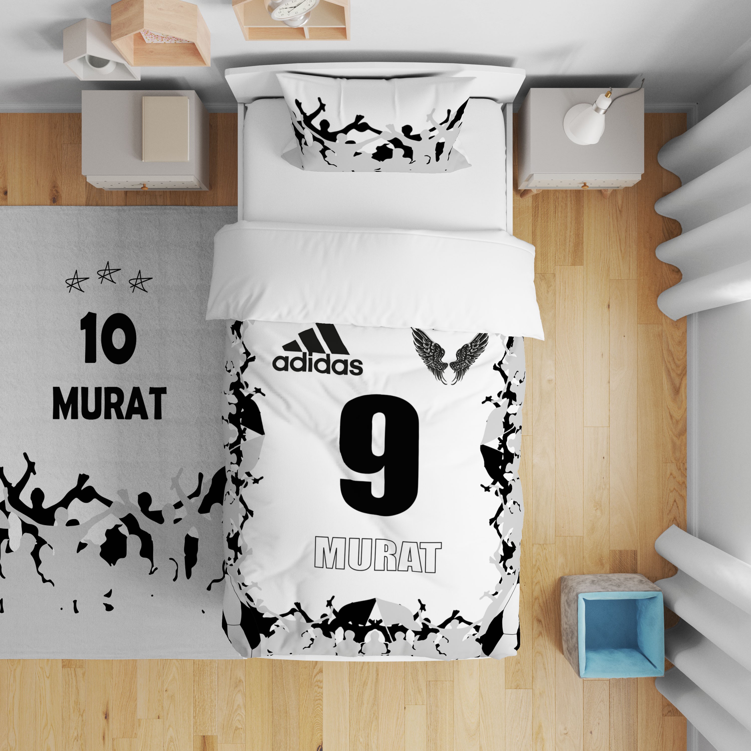 Siyah Beyaz Forma Desenli Çocuk Odası Yatak Örtüsü