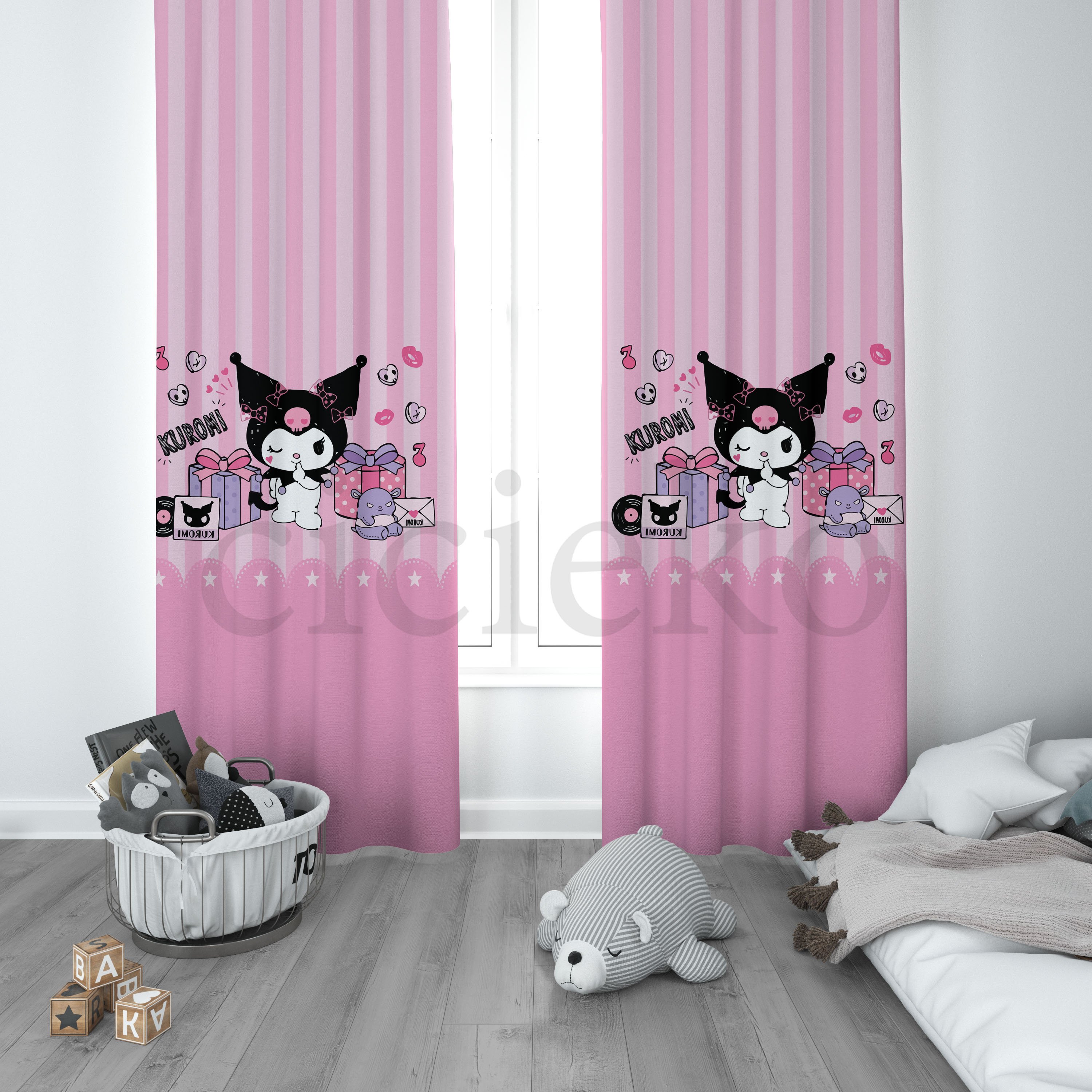 Pembe Kuromi Çocuk Odası Perdesi 1 Kanat